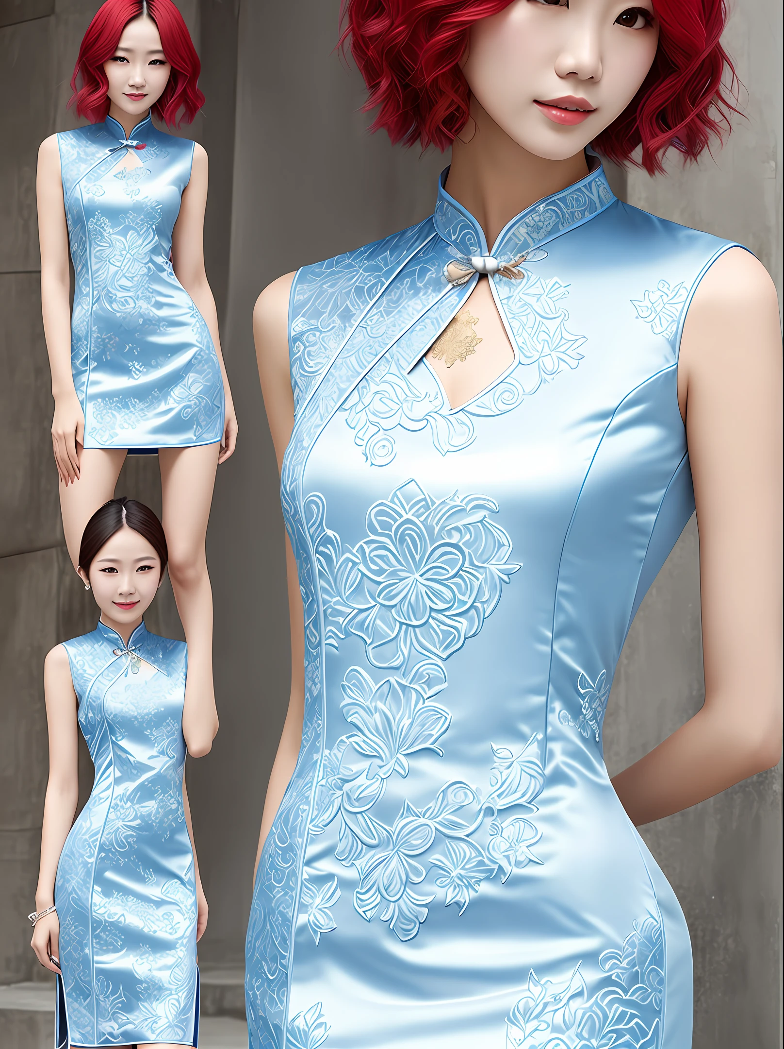 Flame hair，Embossed flame，quadratic element，on cheongsam，Dresses