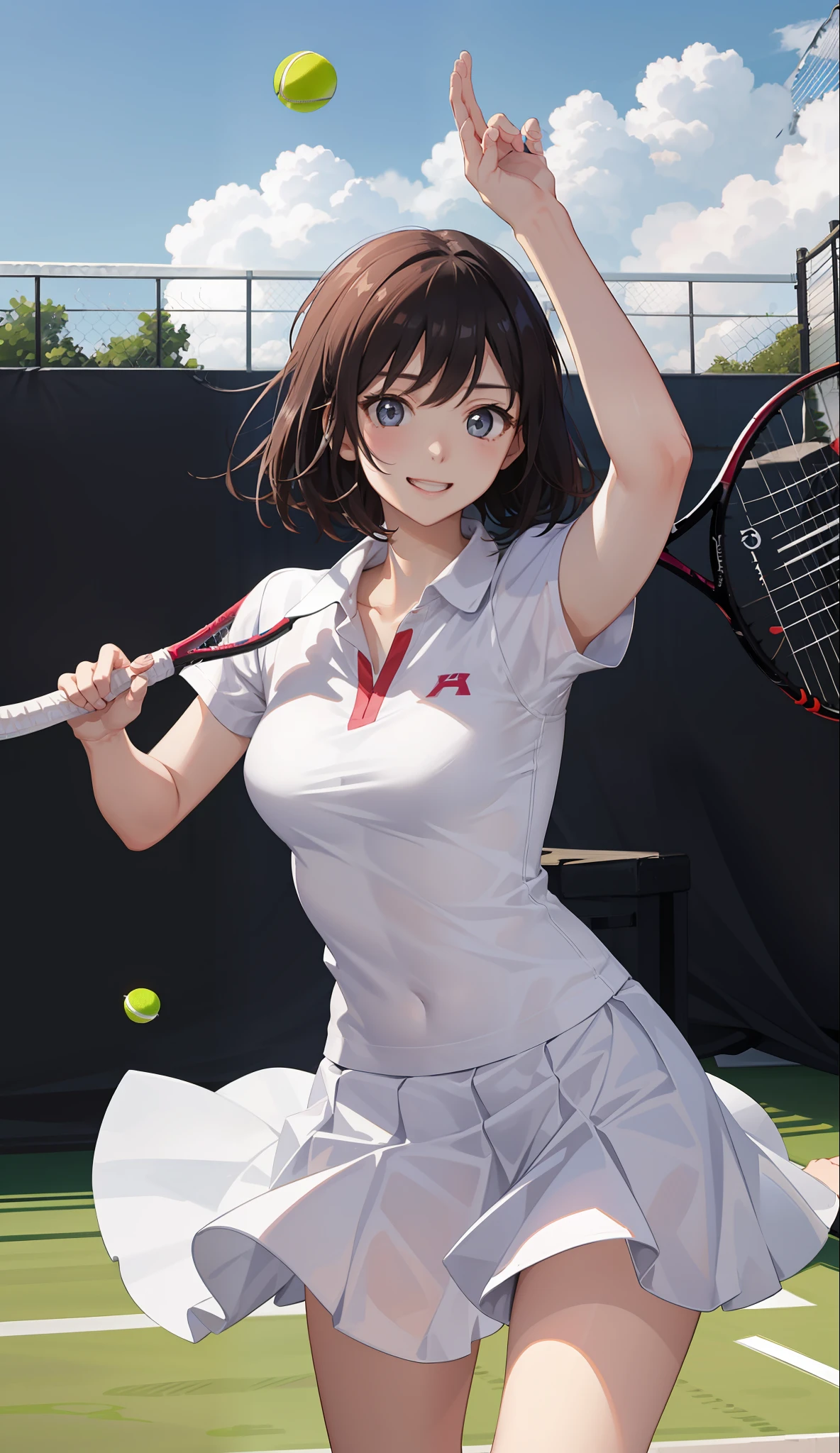 1The girls、Shirts、pleatedskirt、17 age、Bob Hair Style、A smile、A delightful!、japanes、enmaided、Chromo-white skin、Beautiful eyes、(small tits)、Playing tennis、Wimbledon、Wearing white tennis wear、电影灯光、