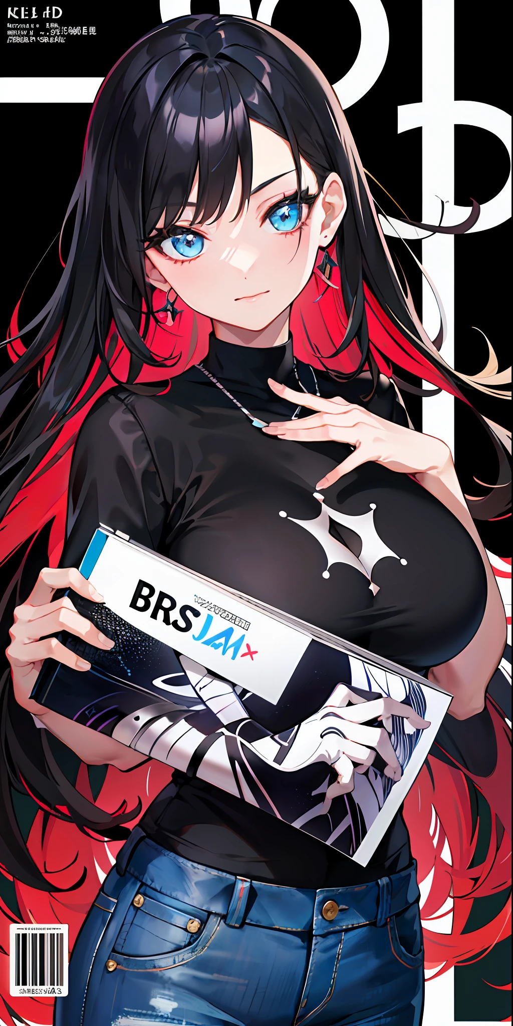 background, mixed-language_text, Japanese letters in graffit, Kelly Brook beautiful woman, long black hair, excellent lighting, sidelighting, perfect ultimate (flat color: 1.3), (magazine_cover: 1.4), (multicolored_background: 1.3), striped_background, card_background, :: discs with sharp and shiny blades in the hand :: circular pieces of white metals glued to the ultra detailed arms coming out sparkling glow, black star design stamped in the middle of the shirt , Perfect and detailed sculptural body, ultra detailed shirt with abstract design and with Japanese letter print in grafit of the sides of the clothing, worn jeans, big breast, with immersive effects, hover effect, background graffiti style tribal tattoo with flowers and vibrant colors, "ultra HDR" detailed and with focus effect, (masterpiece: 1.2, best quality), (beautiful eyes with huge eyelashes finely detailed: 1.2), , ((Solo)), (Finely detailed eyes and detailed face :1.3), perfect hands with 5 fingers and ultra detailed