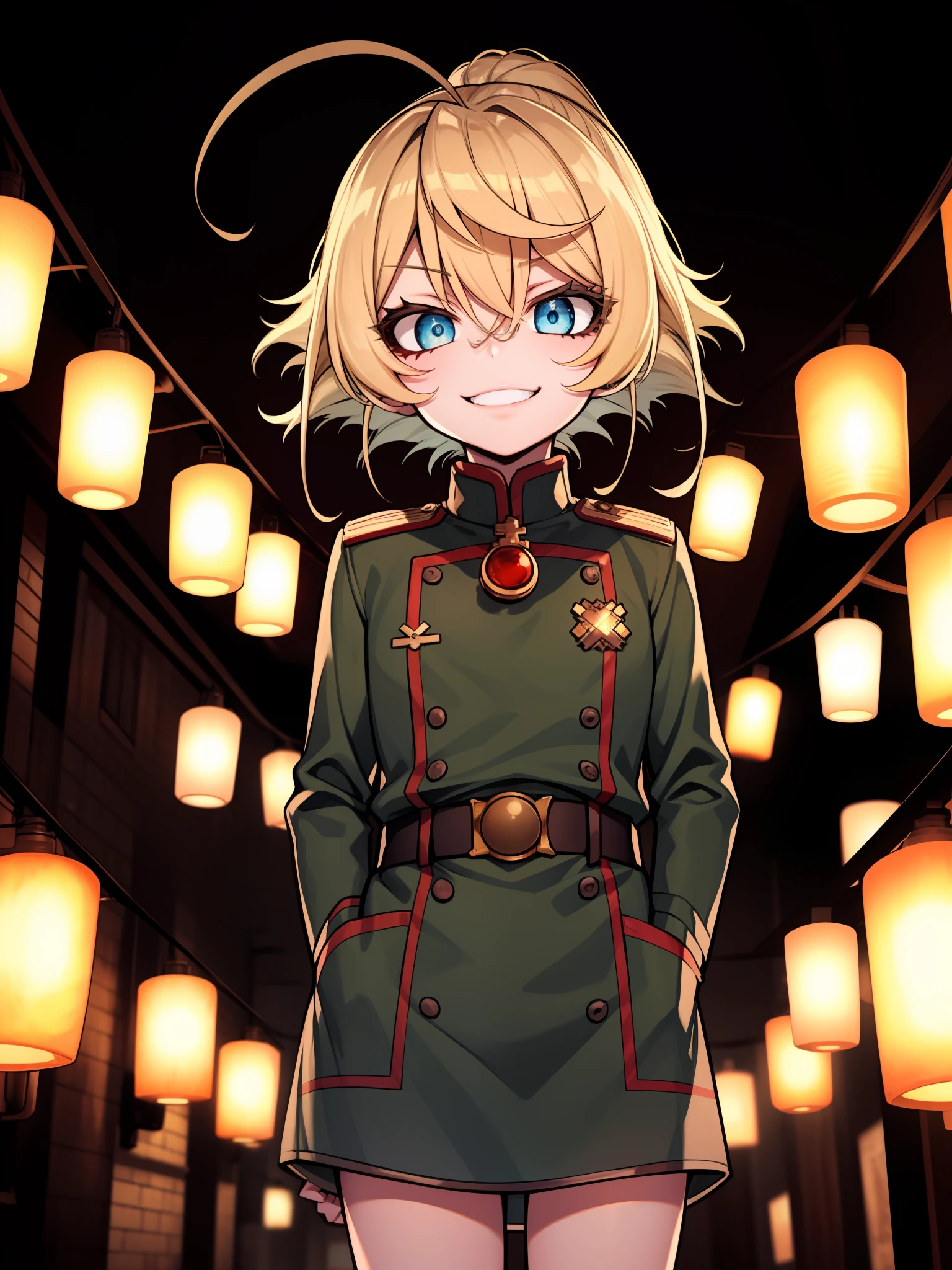 Tanya Degurechaff, Military Uniform, Psycho Smile, Short Stature, Killer Eyes, Psycho Eyes, Lanterns