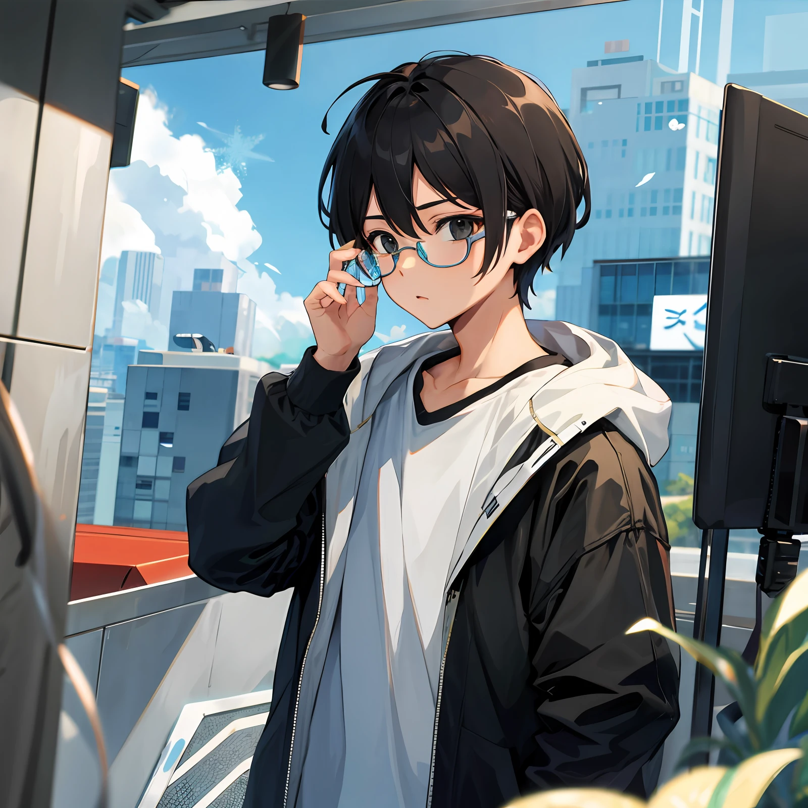 Boy pixel style upper body glasses cold