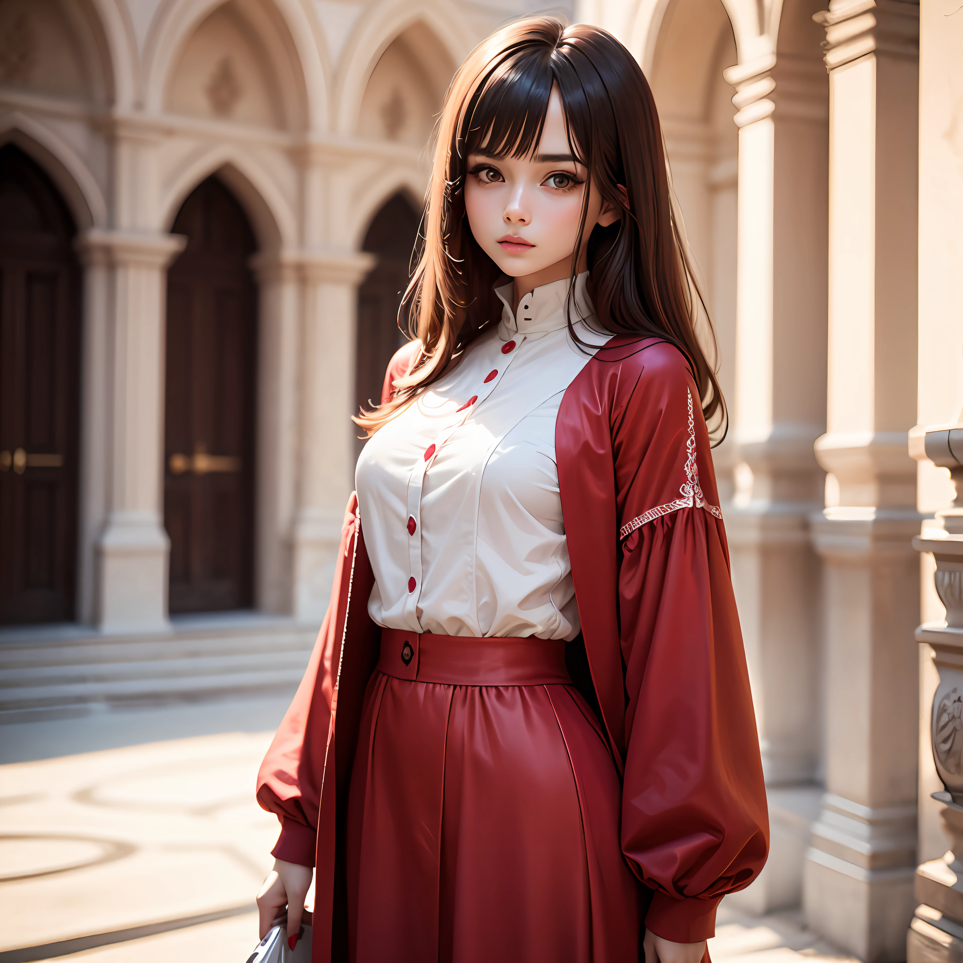 brunette color hair,Red clothes,white skinned,palaces,Super HD --auto