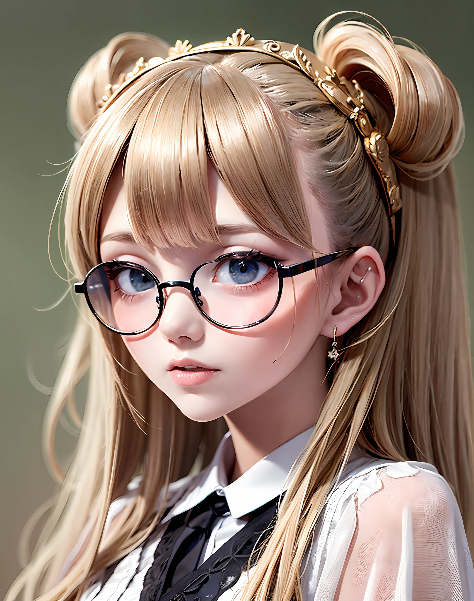 Girl's melon face white silk glasses