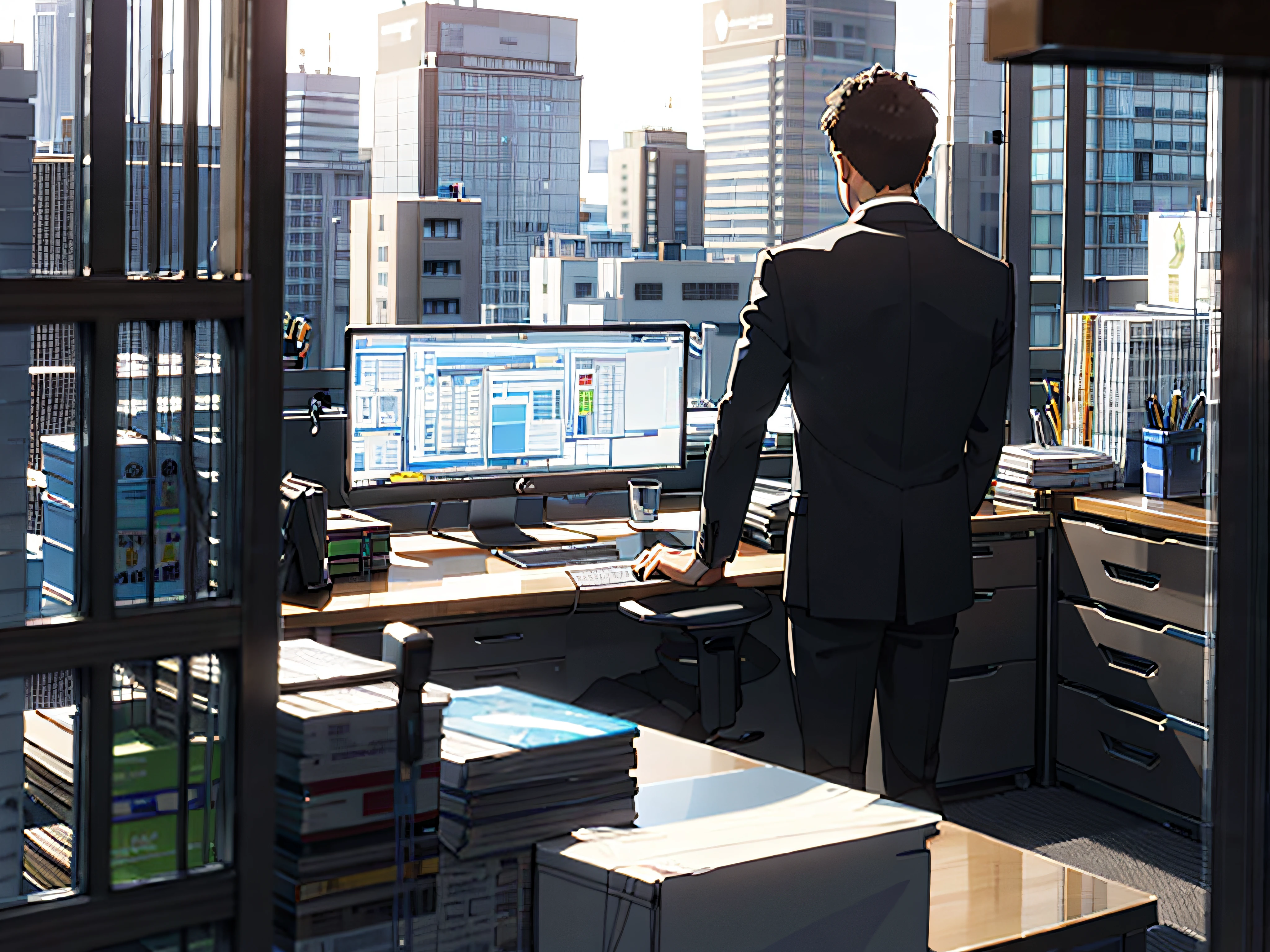 Behind the scenes of young businessman working in office in Tokyo
