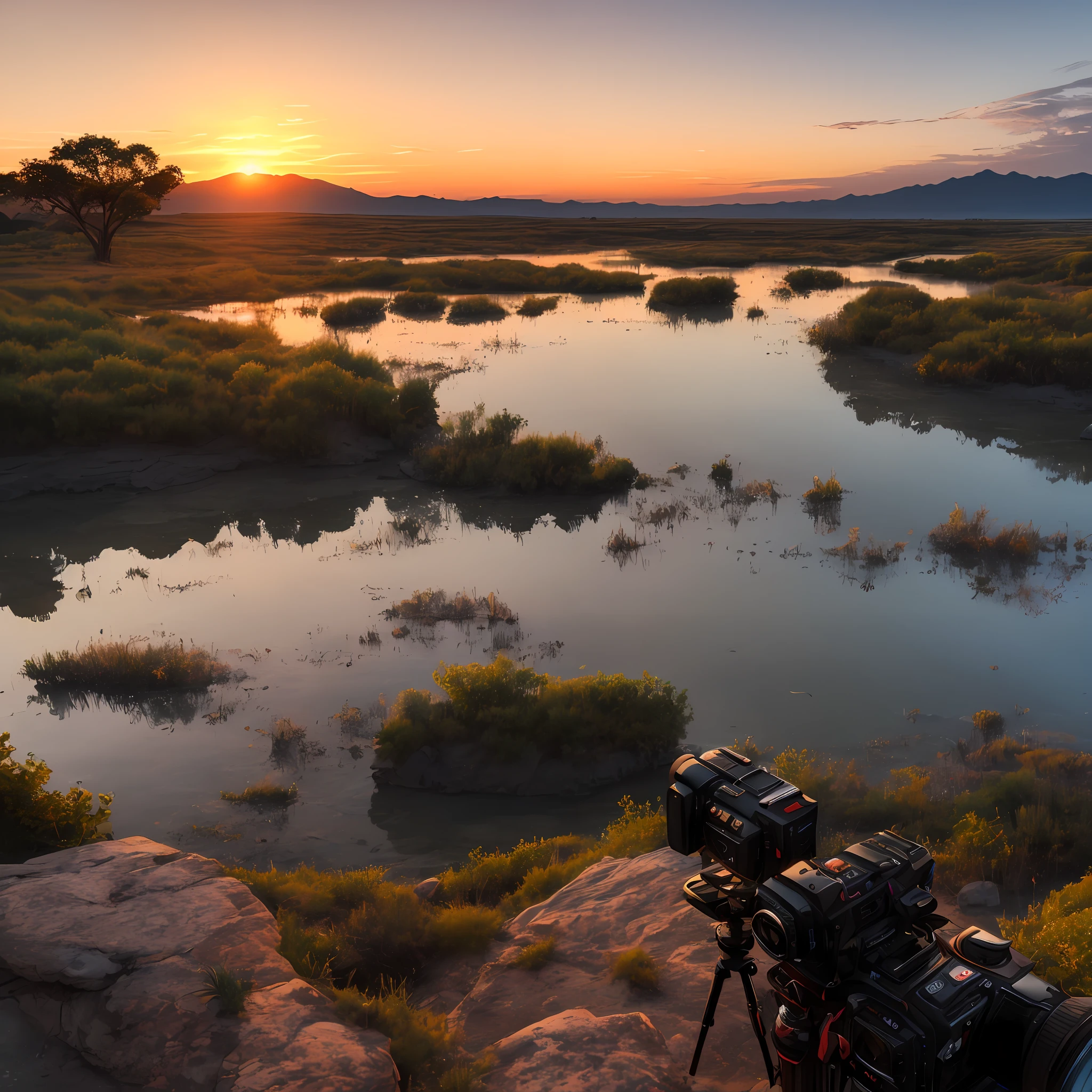 Sunset, evening glow, distant view, realistic, rich colors, gorgeous and colorful, wide-angle lens, shooting in the evening, positive film, naturalistic style, high-definition filming. --auto