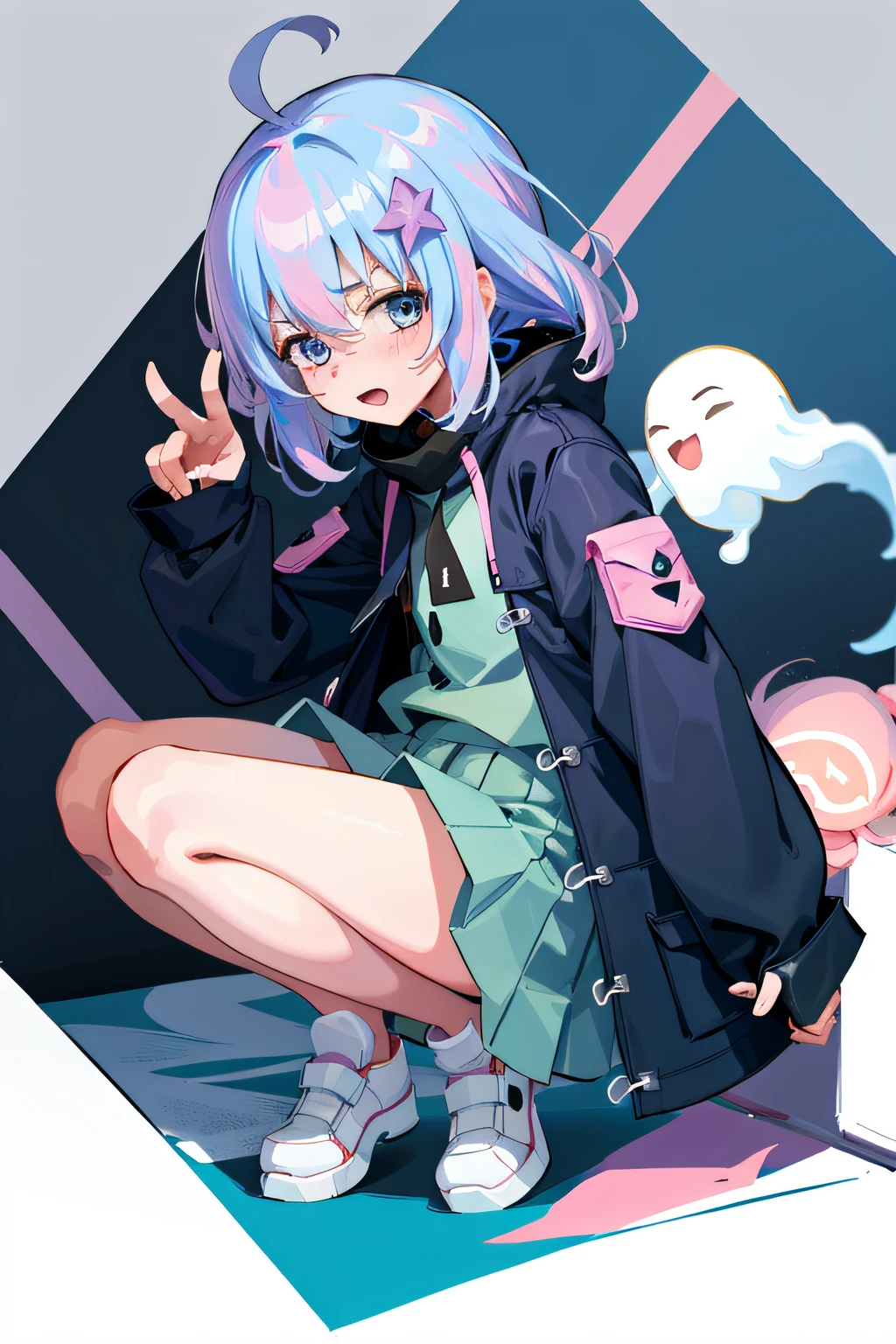 1girl,flower sea,rays of sunshine,coat large,Put your hands in your pockets,ssmile,adolable