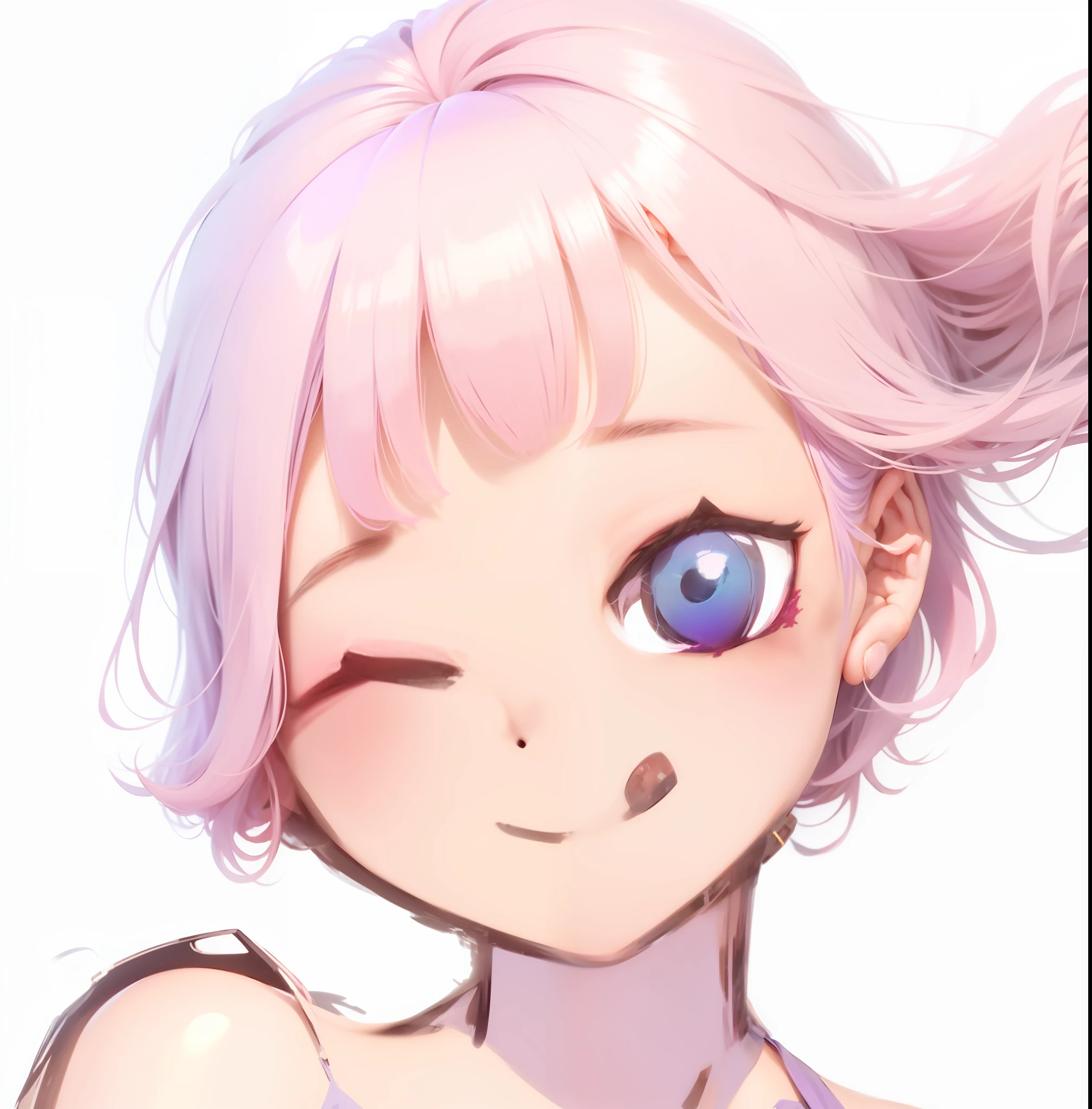The long light pink hair ends in light purple、Long hair covering shoulders、