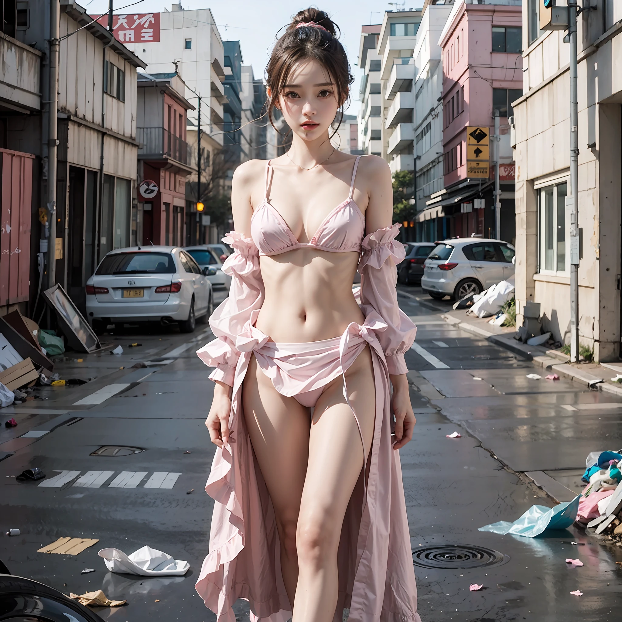 Garbage heap，Pink white，Smaller bust，no clothes are worn
