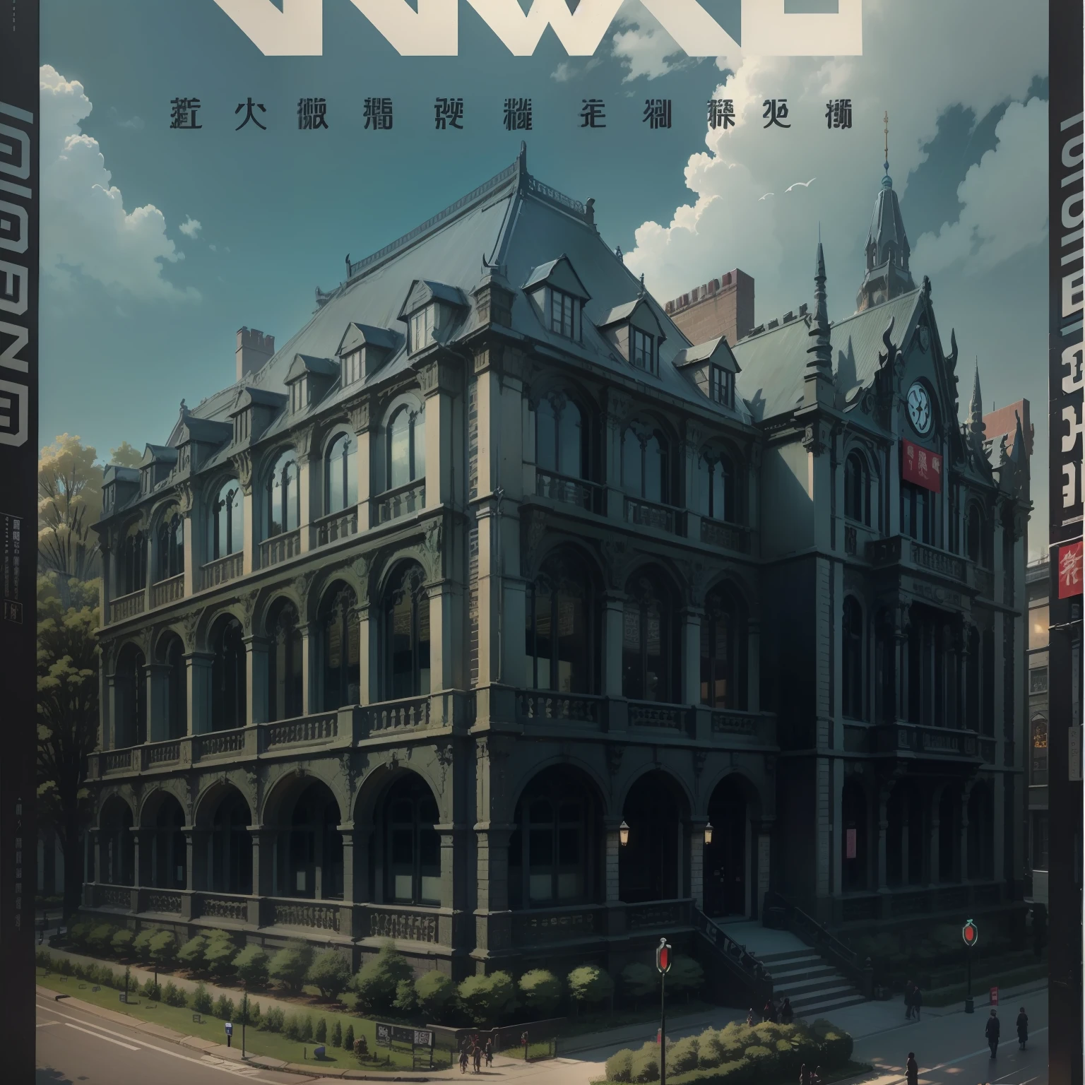 Publication cover, Campus publication covers, Cover-style, Cover of a, Campus view, unmanned, MagazineCover, Magazines, Use Chinese, unmanned, Campus view, Nanchang No. 3 Middle School, Gothic art, masterpiece, high details, high quality, best quality, 4K, highres, super detail