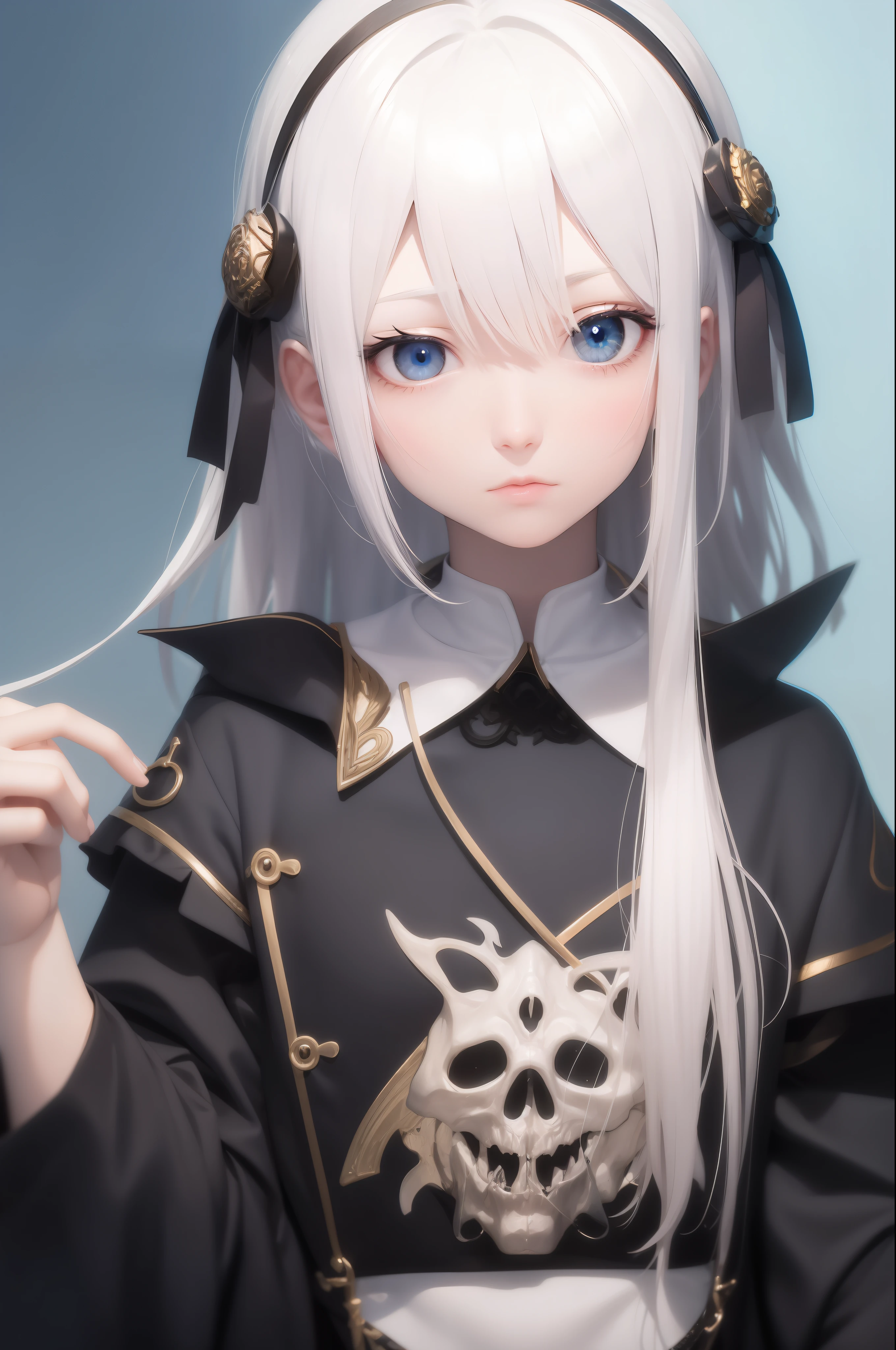 White hair、Blue eyes、deadpan、Long