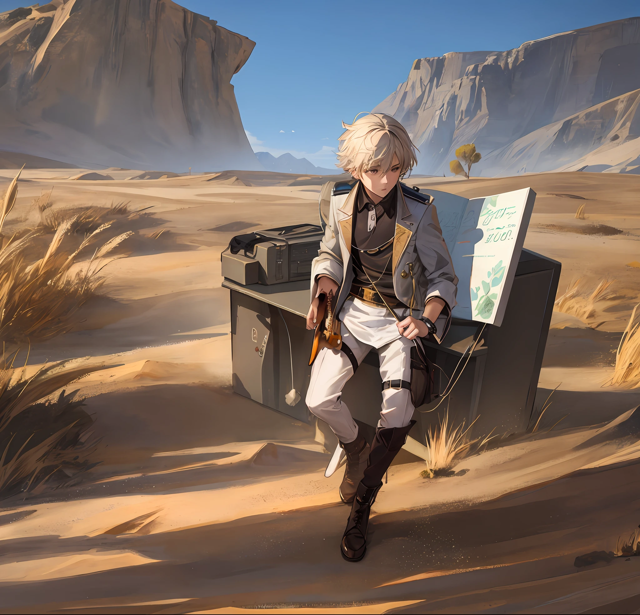 Homem tocando guitarra no deserto