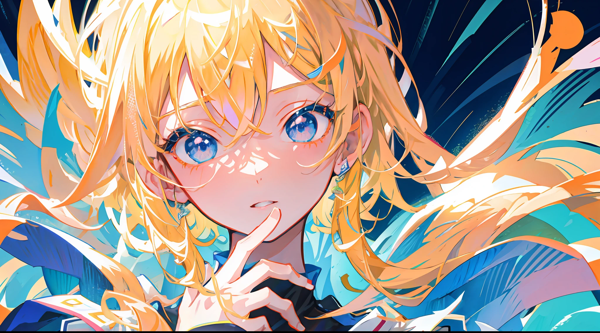 anime girl with blue eyes and blonde hair holding an orange, Detailed digital anime art, clean and meticulous anime art, detailed anime art, style of anime4 K, Anime art wallpaper 4k, Anime art wallpaper 4 K, detailed portrait of an anime girl, Digital anime illustration, Stunning anime face portrait, Anime art wallpaper 8 K, Detailed anime artwork, a beautiful anime portrait