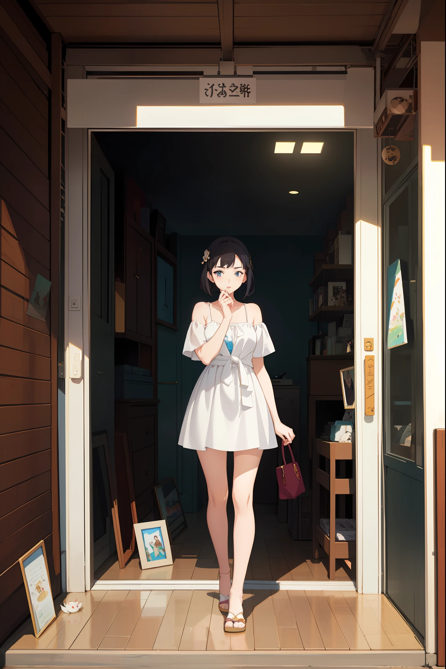 anime girl in a white dress looking at a mirror, Guviz-style artwork, Guviz, guweiz masterpiece, drawn in anime painter studio, made with anime painter studio, Porcelain skin. by Ghibli Studio, Guweiz in Pixiv ArtStation, Guweiz on ArtStation Pixiv, lollipop, Today's featured anime stills