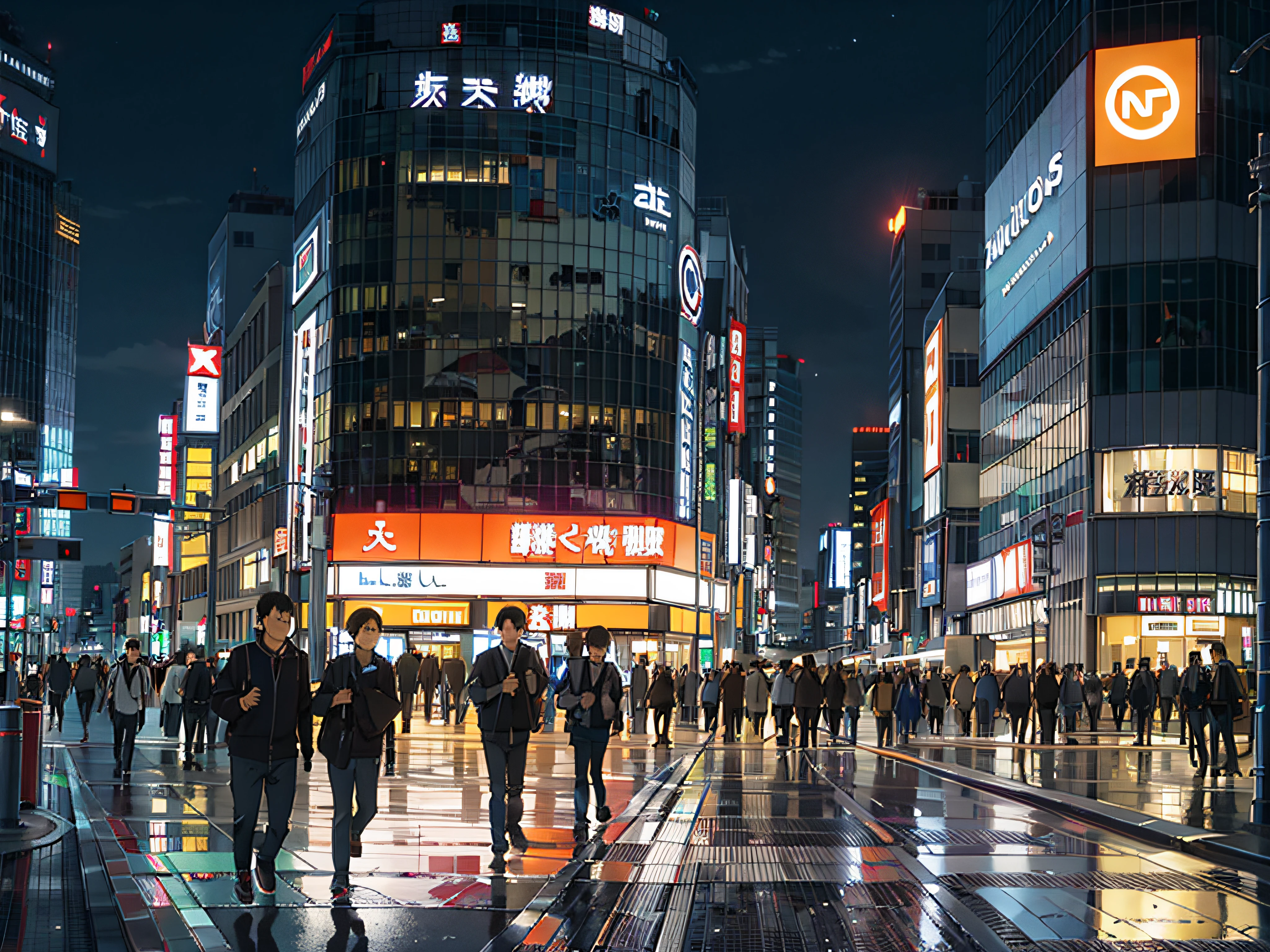 People walking in downtown Tokyo at night々