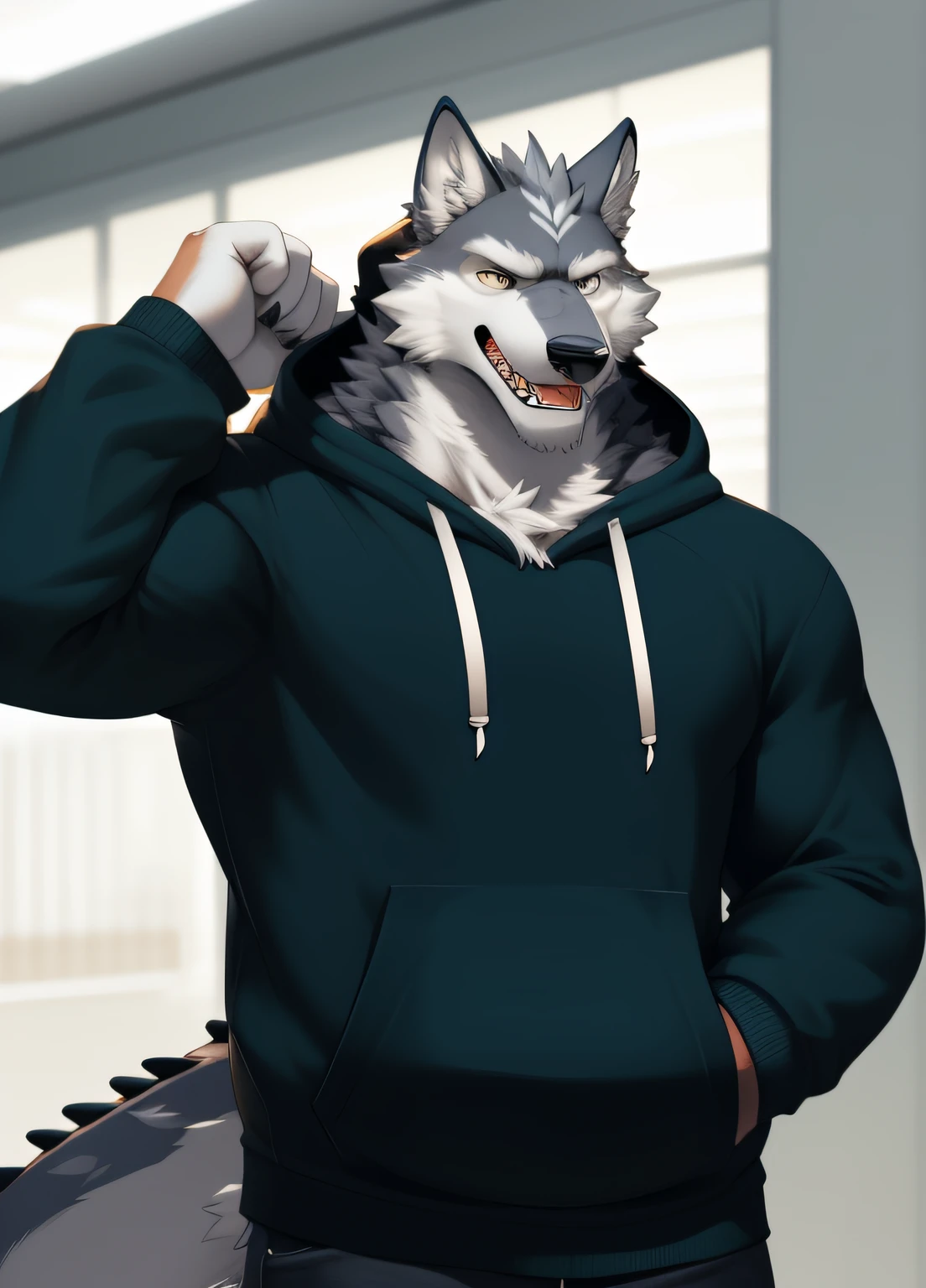 nj5furry,((wolf,hoodie)),white fur,male, kemono, ((extremely realistic shading, masterpiece, extremely detailed, photorealistic)),
((dragon)),strong, mature male, dynamic pose