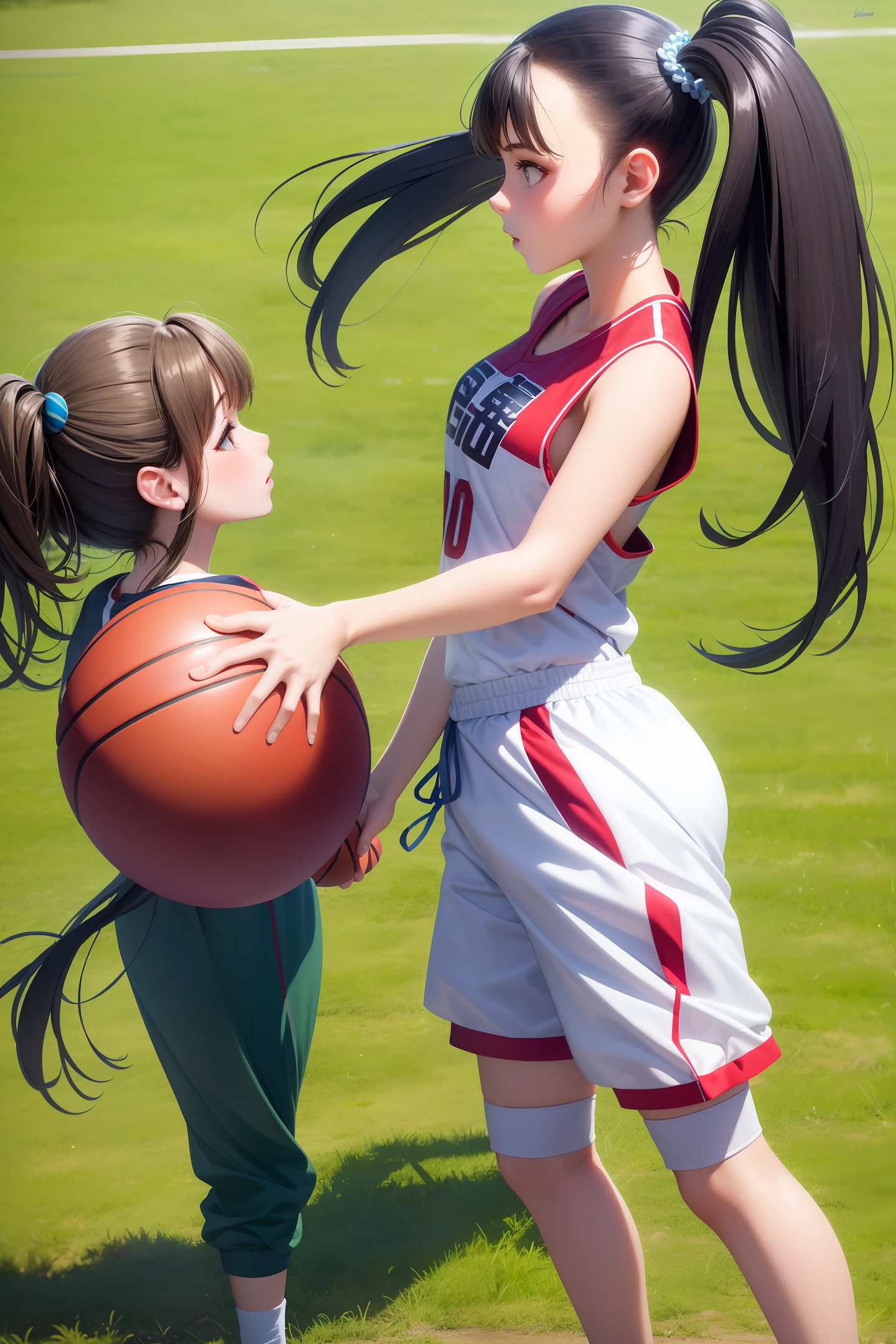 basketball ball,dual horsetail,track suit,teens girl