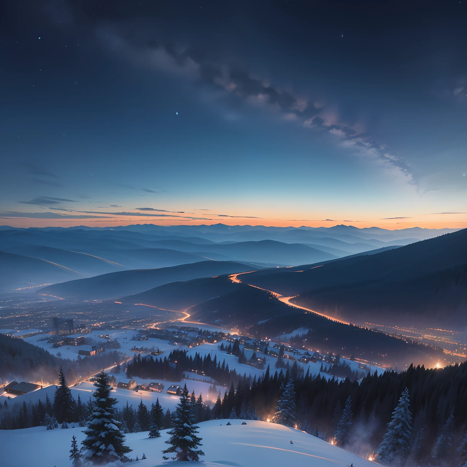 Standing on the mountainside, I saw a dim night sky illuminated by the light pollution of a high-tech building,But there is a strong contrast in the view of such a vista seen by people on the mountainside --auto