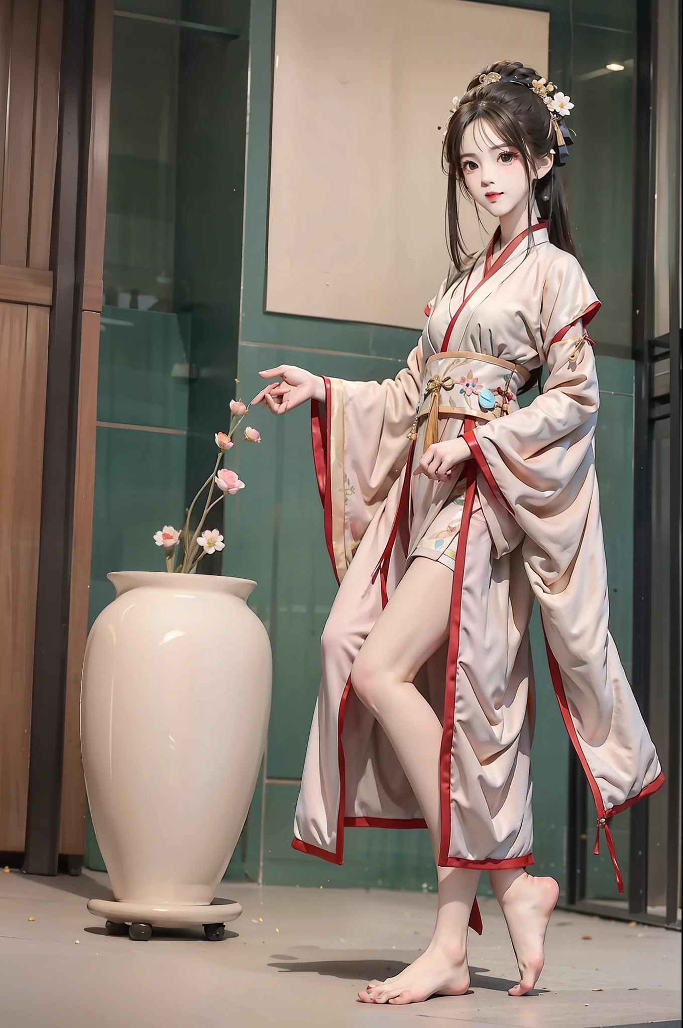 Hanfu,stocklings,National style,a beauty girl,leges,The barefoot