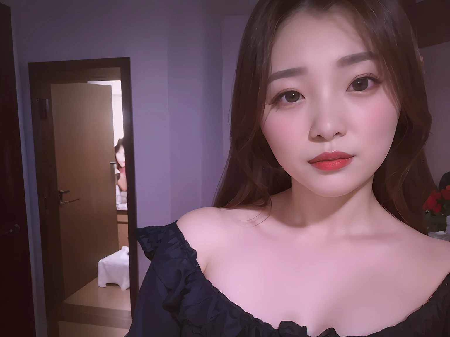 there is a woman that is taking a selfie in a mirror, jaeyeon nam, ulzzangs, Choi Hyun-hwa, 1 8 I, Korean girl, faint red lips, Shin Jinying, 8k selfie photograph, from 8 k matte, xintong chen, personal profile picture, jiyun chae, wenfei ye, Red lips