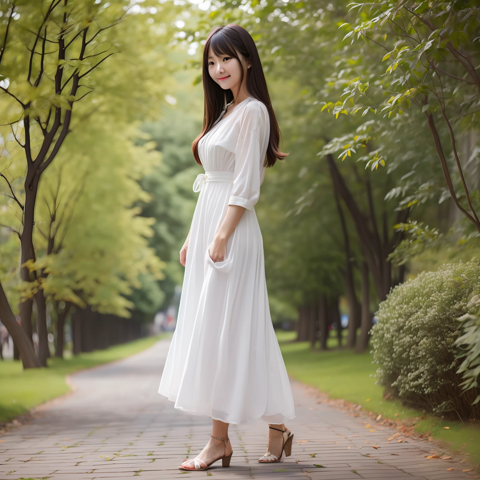 (Best quality, 8k, 32k, masterpiece, UHD: 1.2), photo beautiful Japanese woman, medium hair, (shy: 1.2), (smile: 0.9), (sight: 1.2), (beautiful detail dress, talent long dress: 1.2), white lace panties, (wind boost: 1.9), arms down, full body, wind, crowd, crosswalk, standing, (blurred background: 1.5), wind --auto
