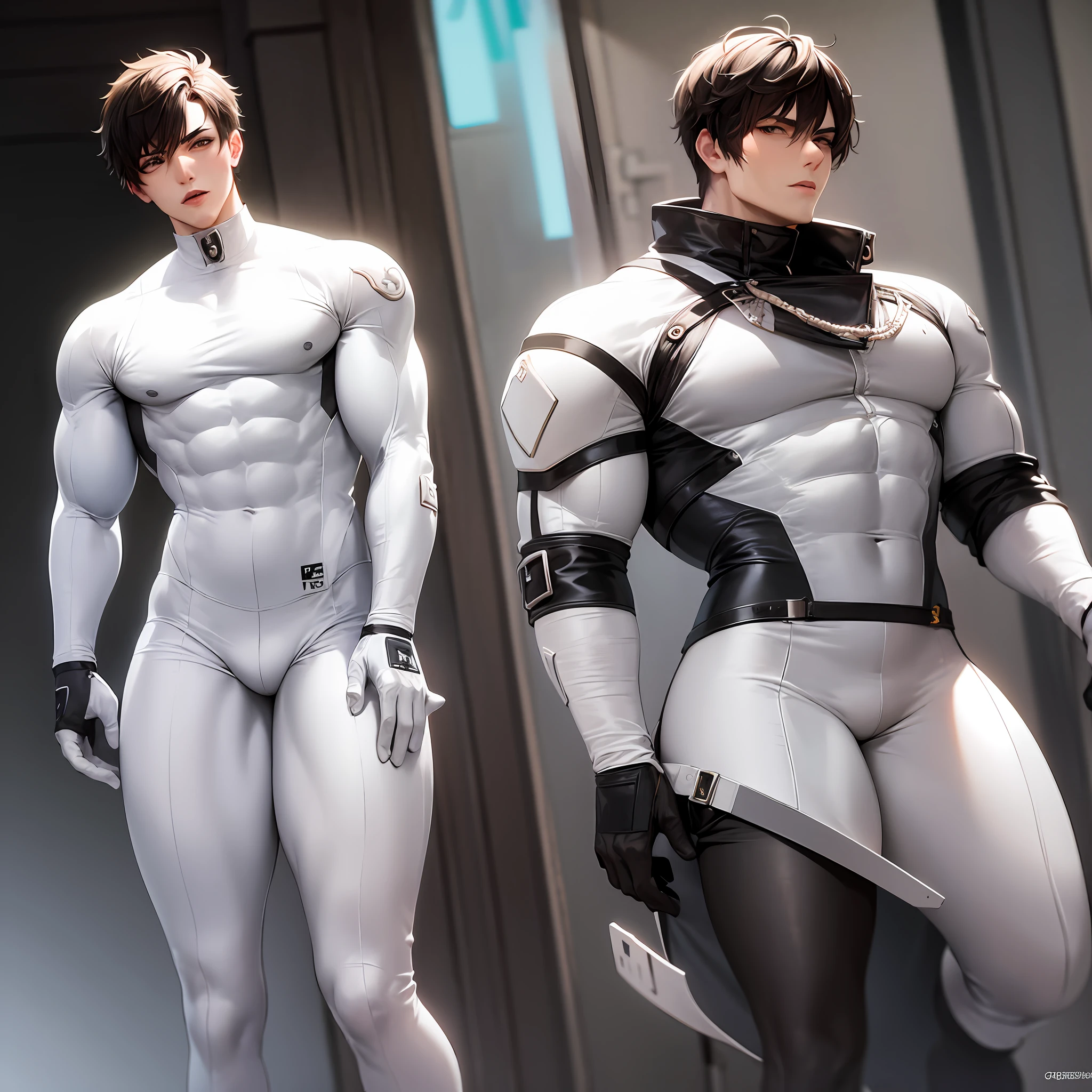 cool guy,Thick eyebrows,musculature,whitestocking,tightsuit,Big
