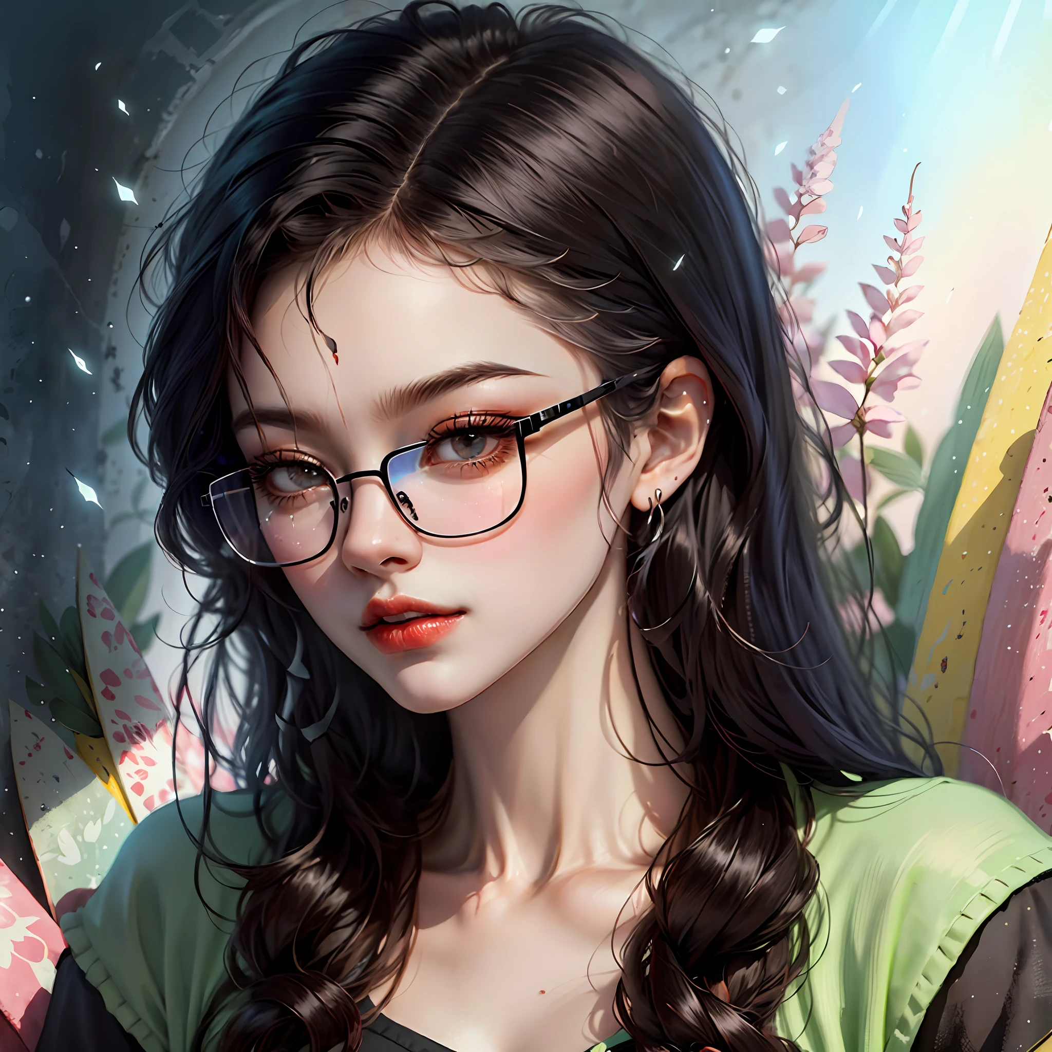Beautuful Women,M唇,Prismatic face,wearing black rimmed glasses --auto