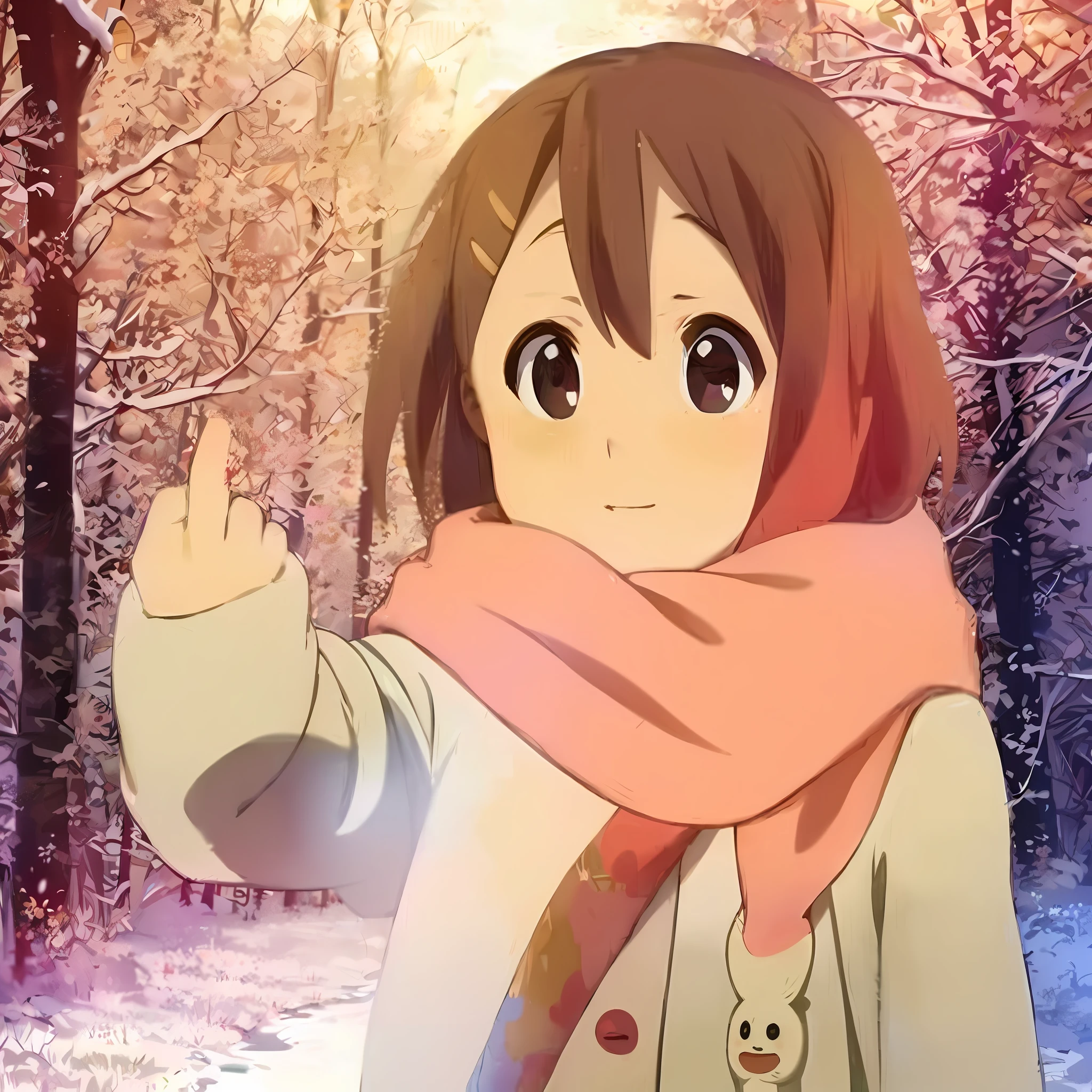 Anime girl in winter clothes，A scarf and scarf are wrapped around the neck, anime visual of a cute girl, in style of kyoto animation, seasons!! : 🌸 ☀ 🍂 ❄, yama no susume, anime best girl, Also, kyoto animation productions, chihiro! fujisaki, Female protagonist 👀 :8, anime girl named lucy, Makoto Shinkai!!