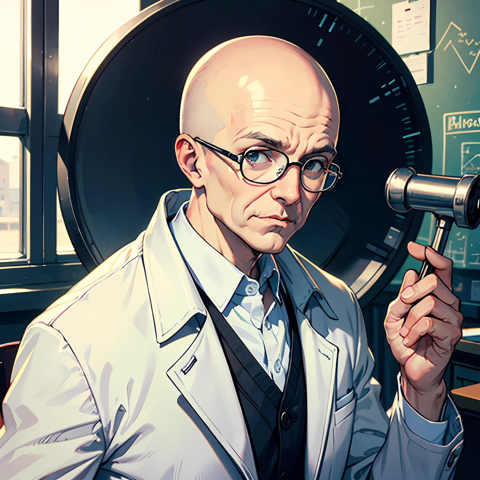 Chemistry Teacher　Grandpa　eye glass　skin head　gentle　white coats　light skinned --auto