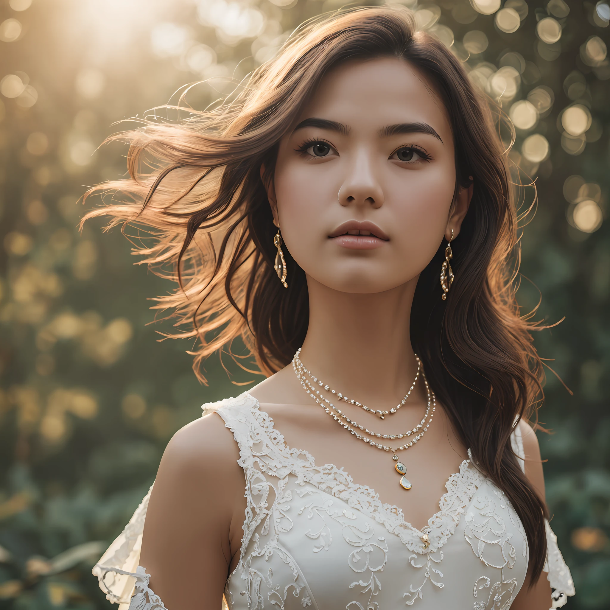 Best quality, masterpiece, high resolution, 1girl, porcelain dress, hair accessories, necklace, jewelry, beautiful face, on the body, Tyndall effect, realistic, dark studio, edge lighting, two-tone lighting, (high detail skin: 1.2), 8k UHD, dslr, soft light, high quality, volumetric light, candid, photo, high resolution, 4k, 8k, background blur, --auto