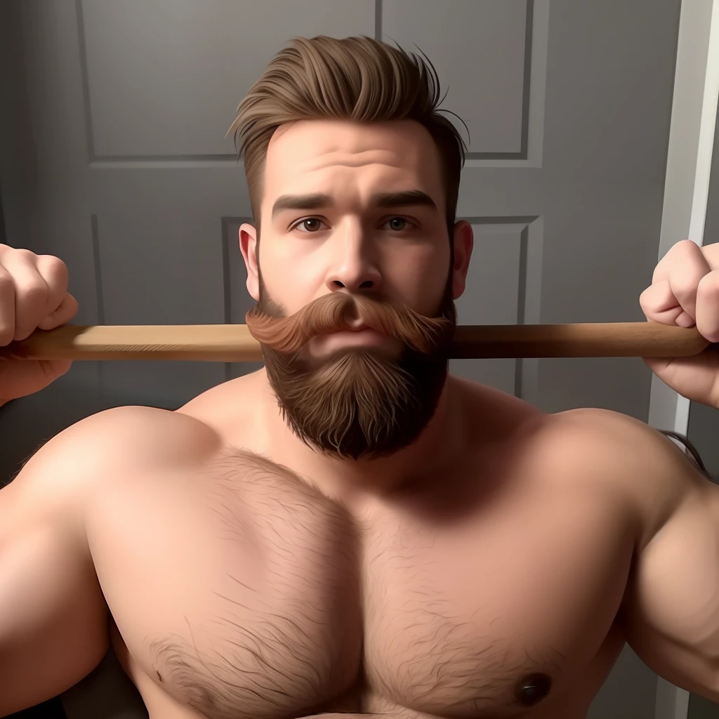 Meat strong man beard round face shorts cute