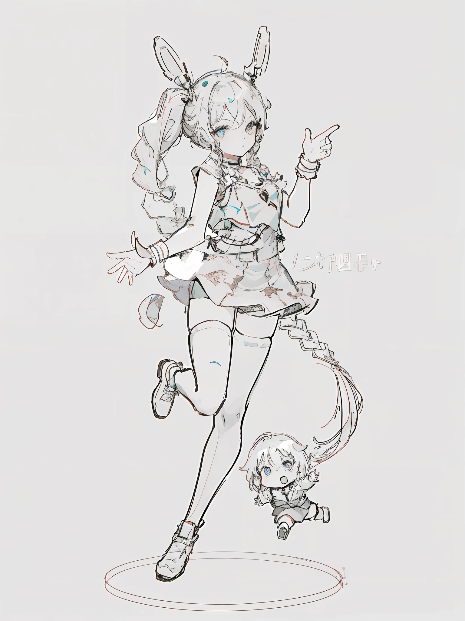 A painting of a girl in a pink dress and a cat, small curvaceous , full body portrait of a short!, Full body character drawing, Anime character design, anime full body illustration, Line sketch!!, full body concept, Line sketch, author:Shitao, detailed full-body concept, !!Full body portrait!!, author:Qu Leilei, full body commission for