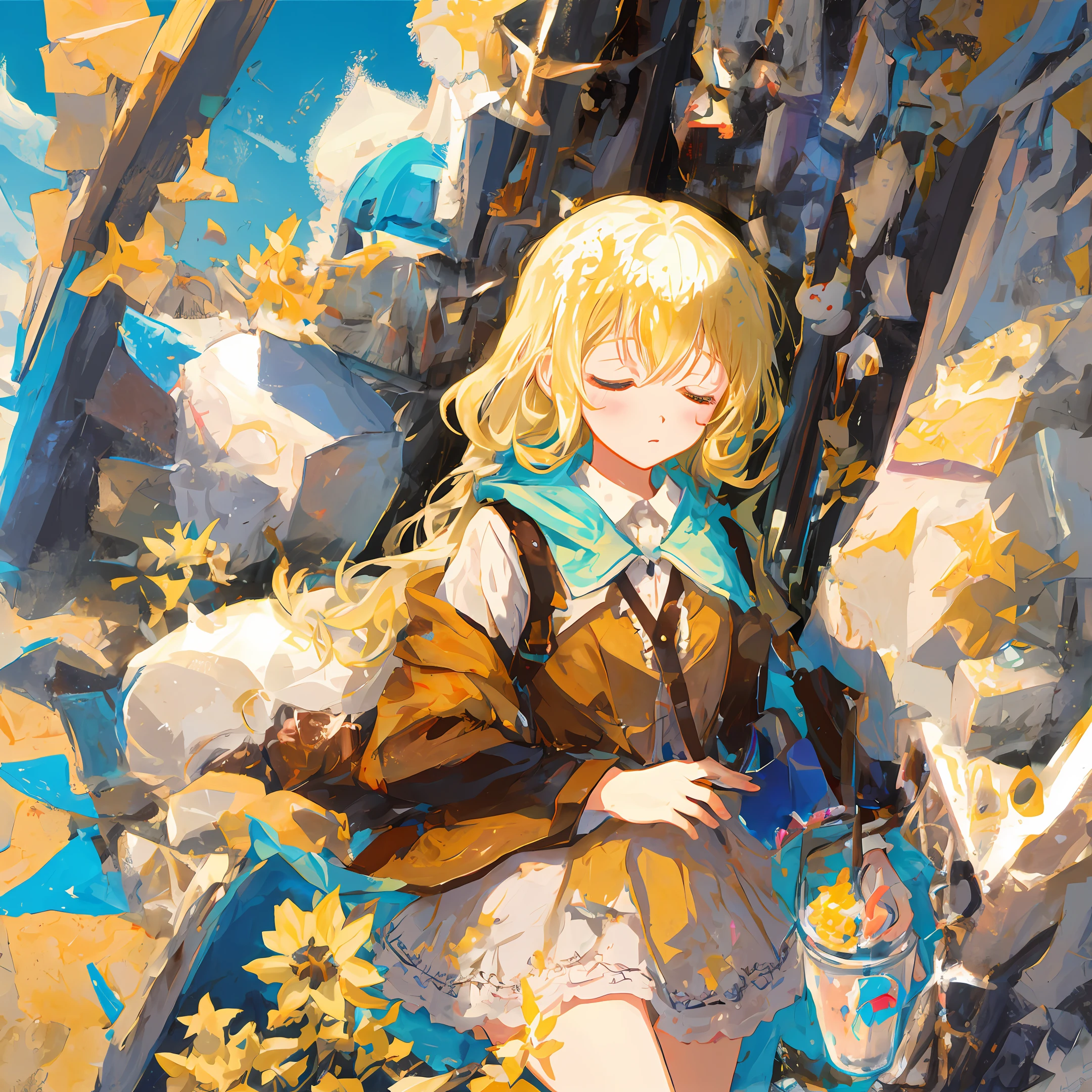The blonde little loli was sprinkled with white liquid while she slept