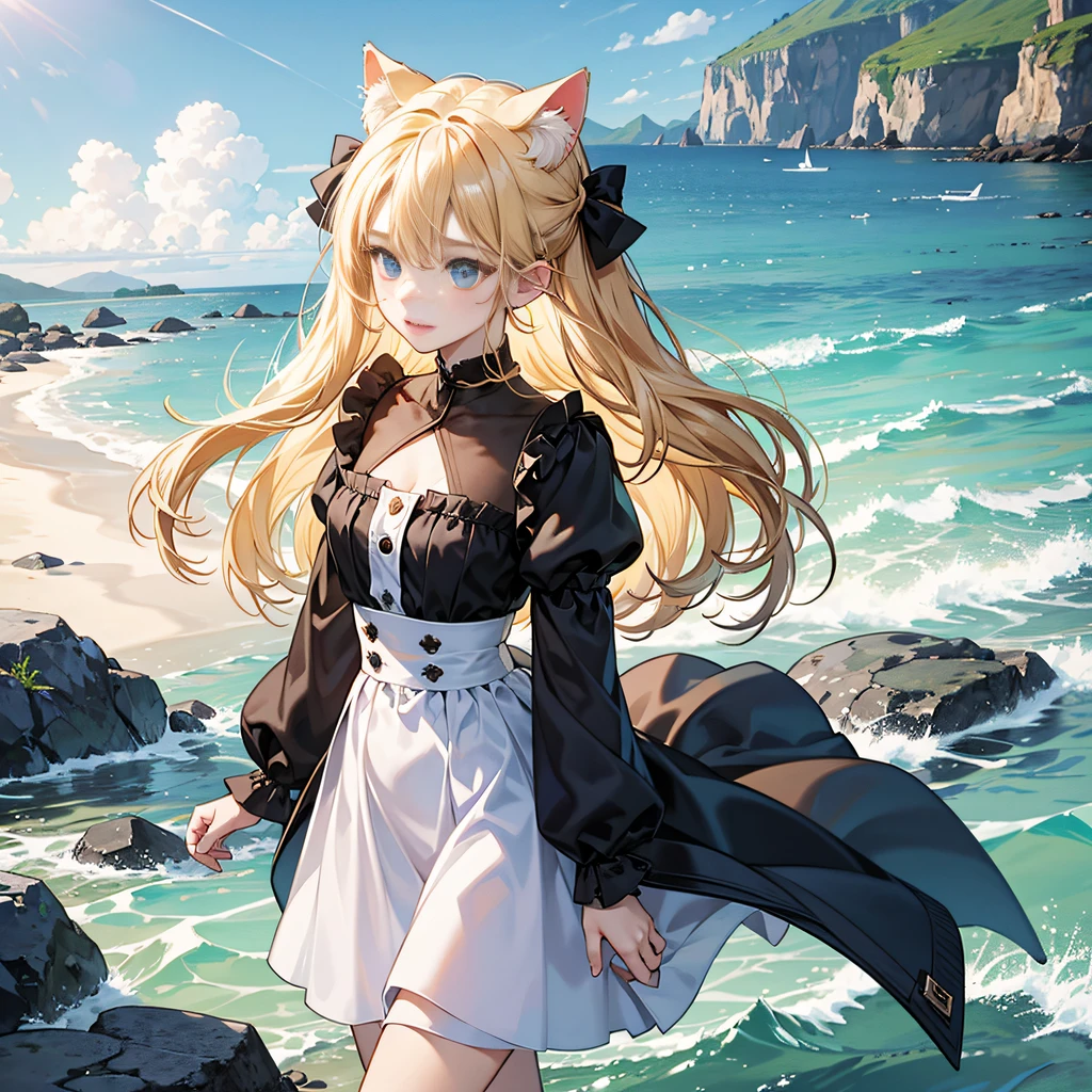 I don't know the depths of the original,,Deep bonding,Animate,sea beach,quadratic element,blonde with blue eyes,Blonde hair,Cat-eared girl --auto