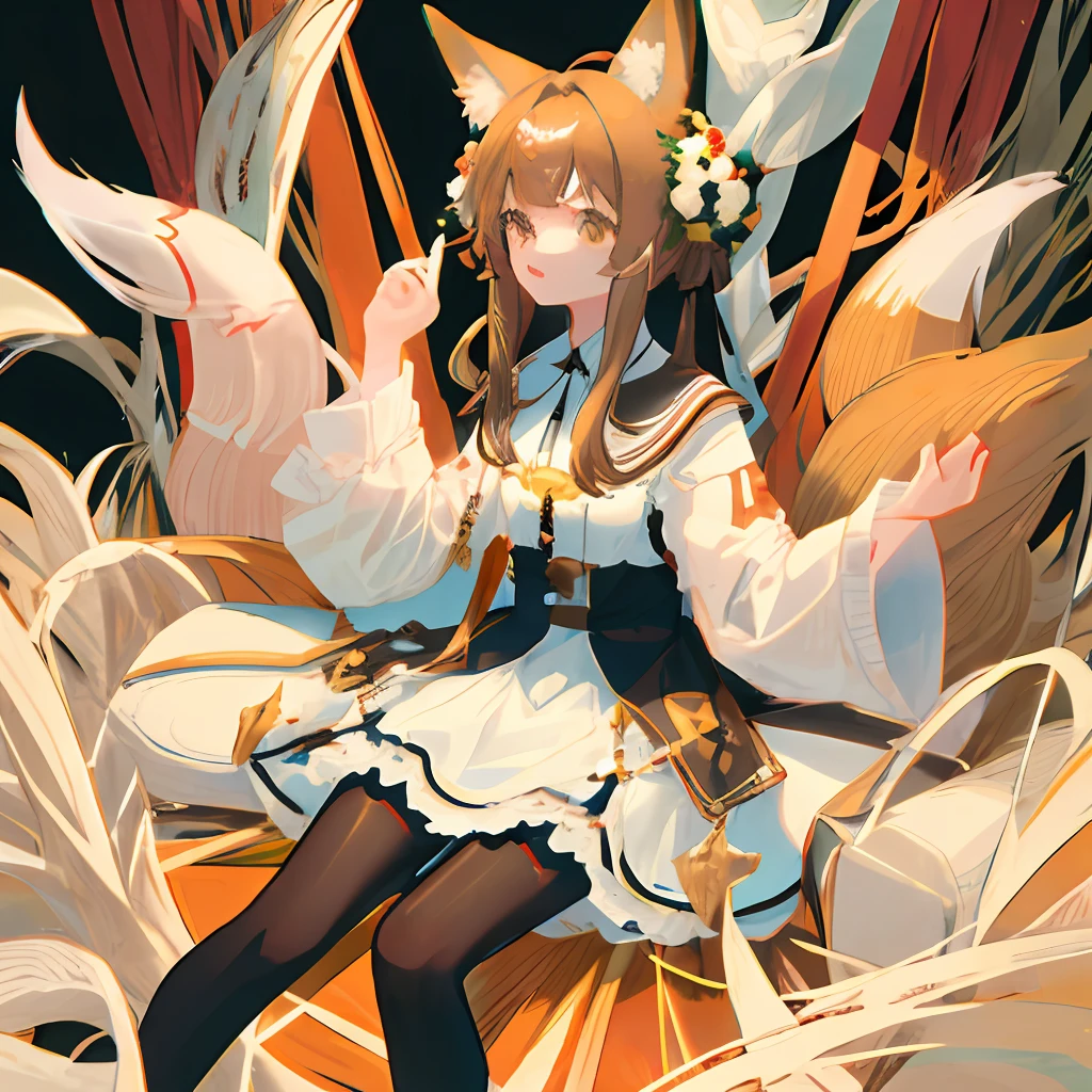 Fox ears，teens girl，gentleness，adolable，Foxtail，A brown-haired，Bunched hair，white stockings，gasps，nakeness，white under lingerie