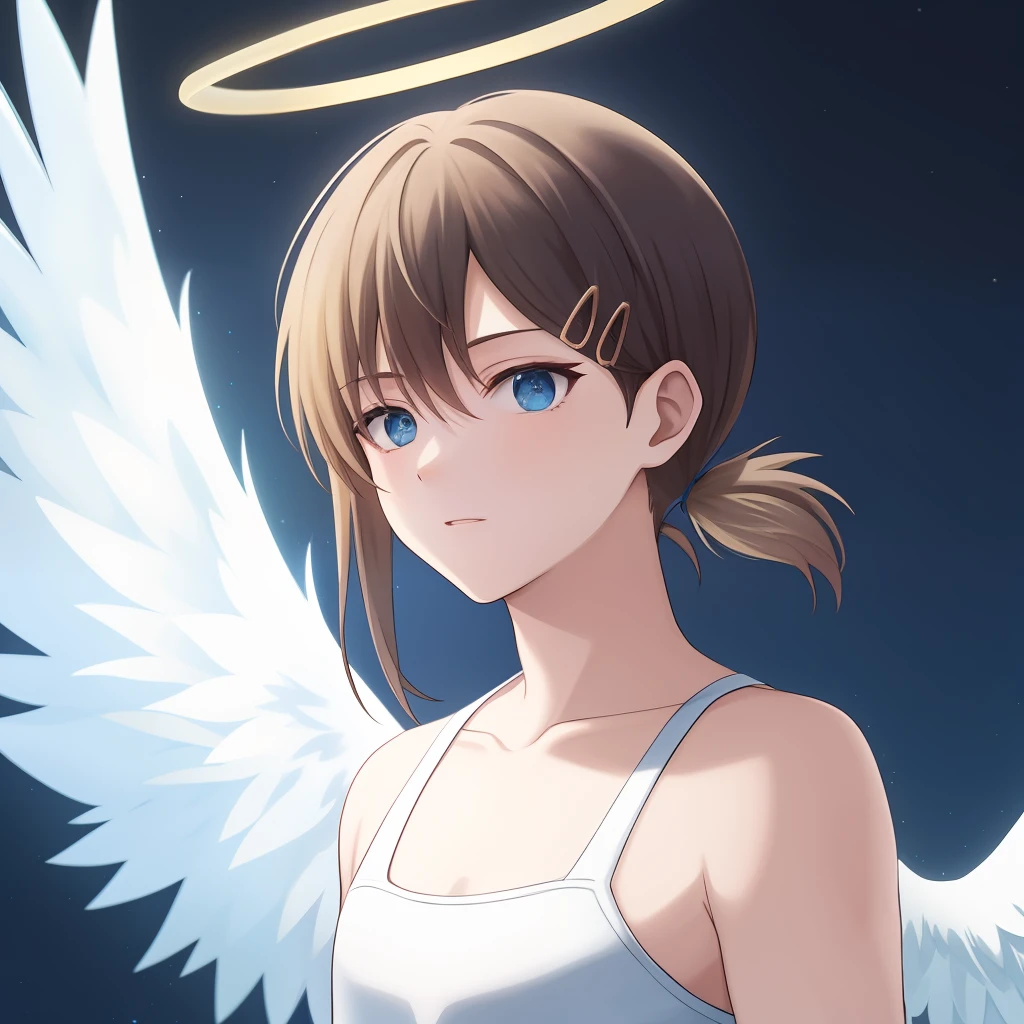 Blond hair with blue tips, boy, angel wings, Halo, anime, cartoon
