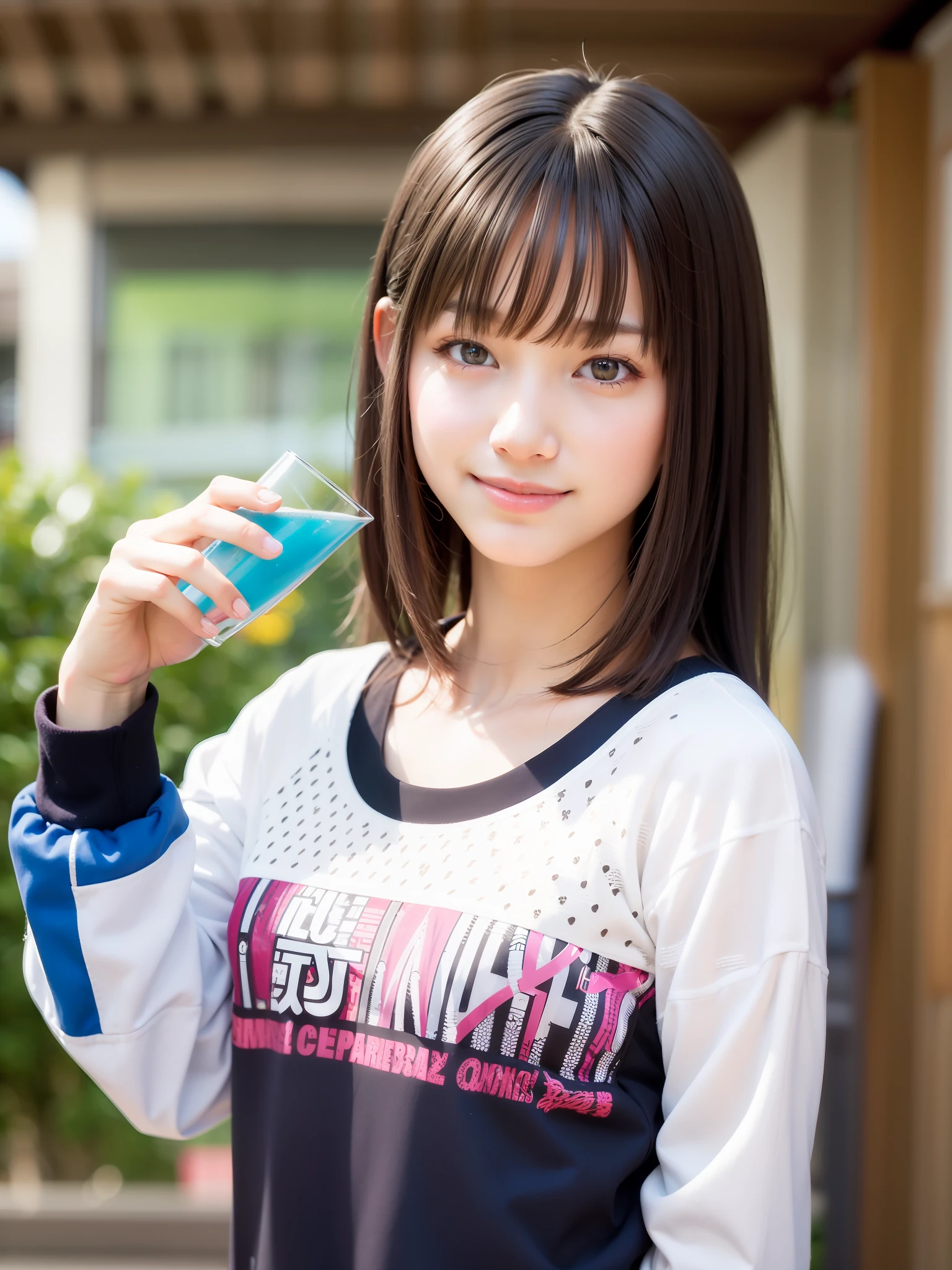 1girl in、small tits、Jogging Wear、Have a drink、sports、a smile、Muscle training