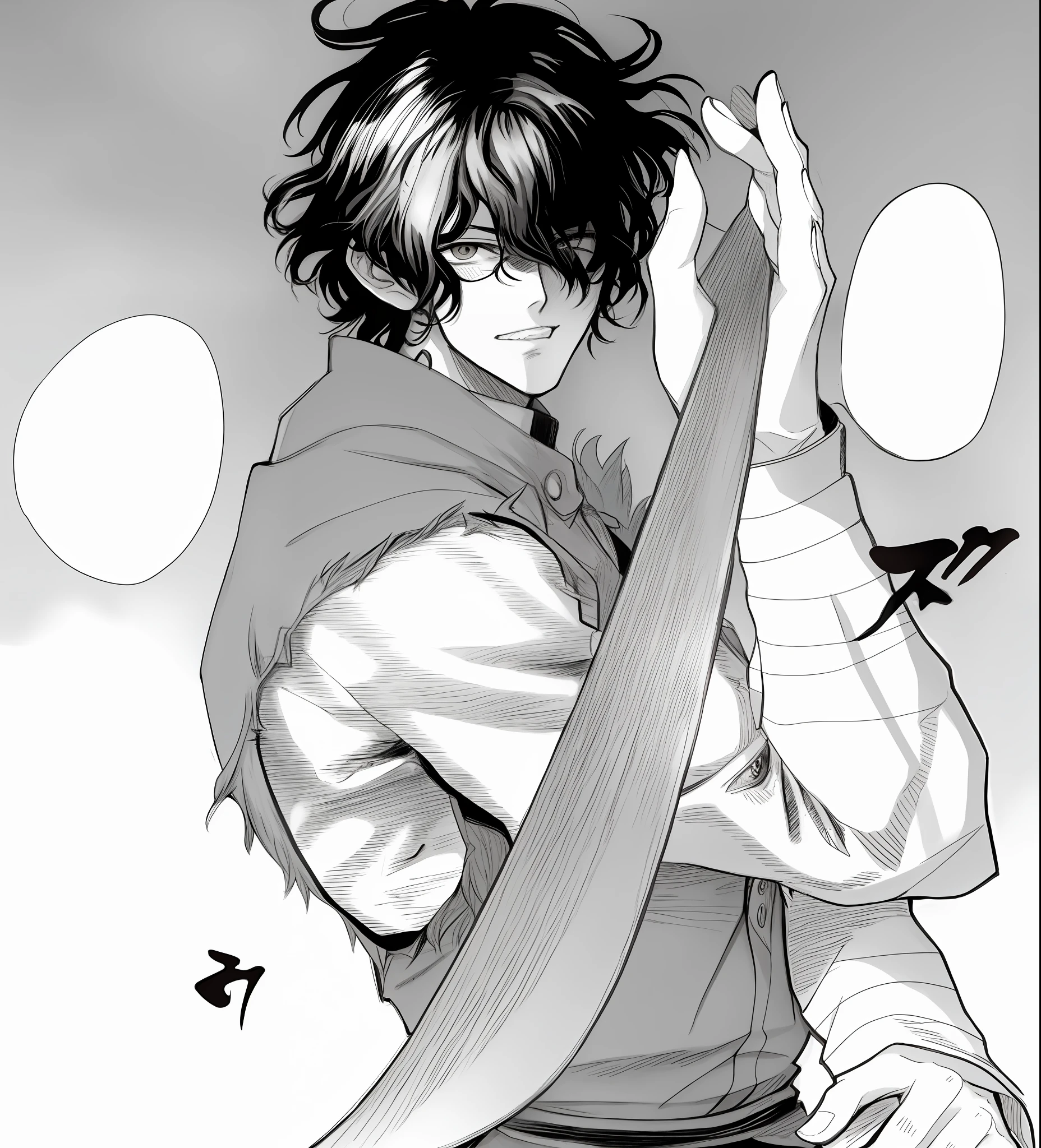 um close up de uma pessoa segurando uma espada em um campo, cara bonito na arte demon slayer, manga style of kentaro miura, kentaro miura manga art style, manga page in sting, striking manga artstyle, kentaro miura manga style, Estilo Tsutomu Nihei, Sobre Ishida Art Manga, detailed manga style, award winning manga style