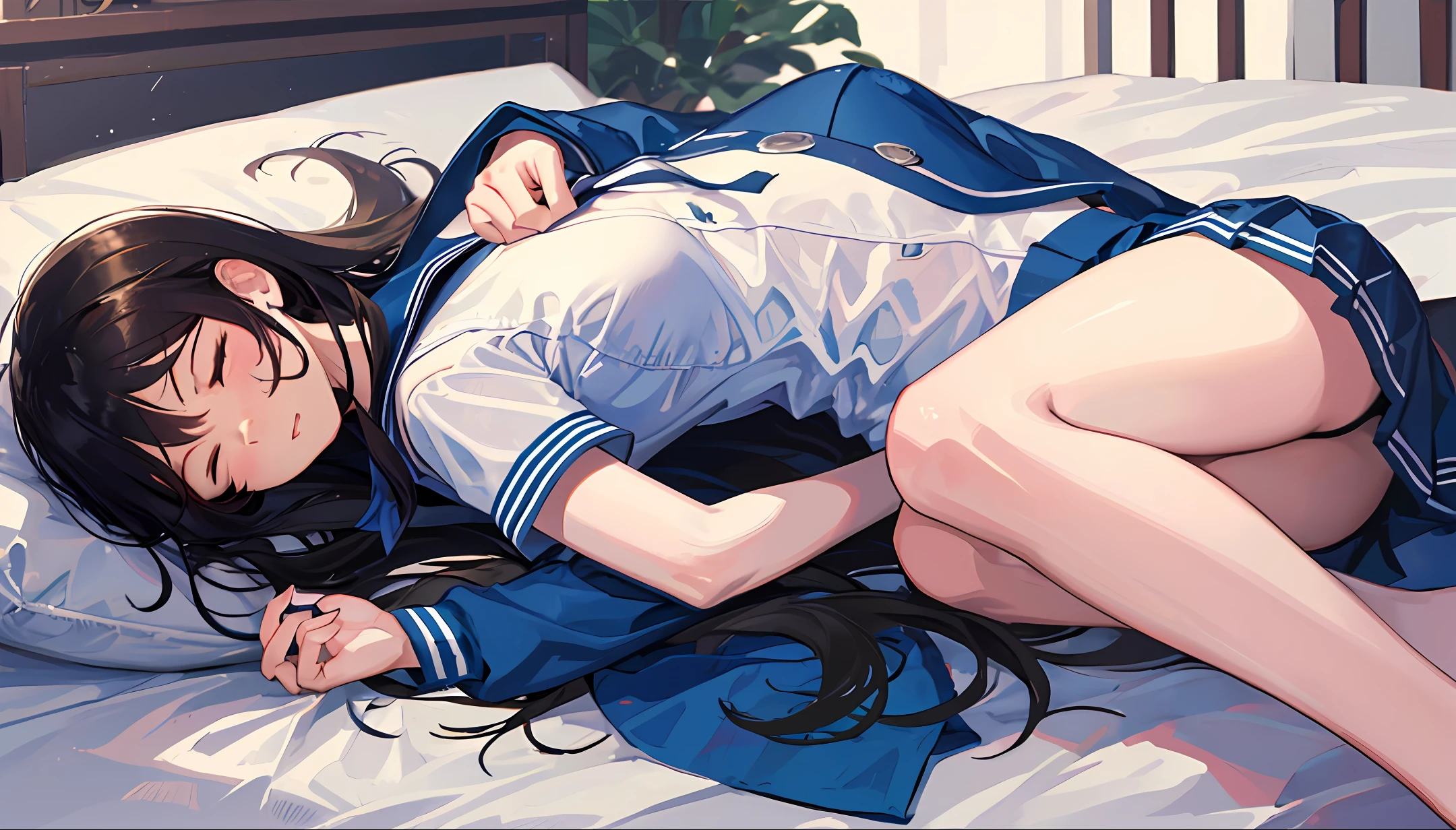 A sailor suit girl,Lie on the bed with your eyes closed