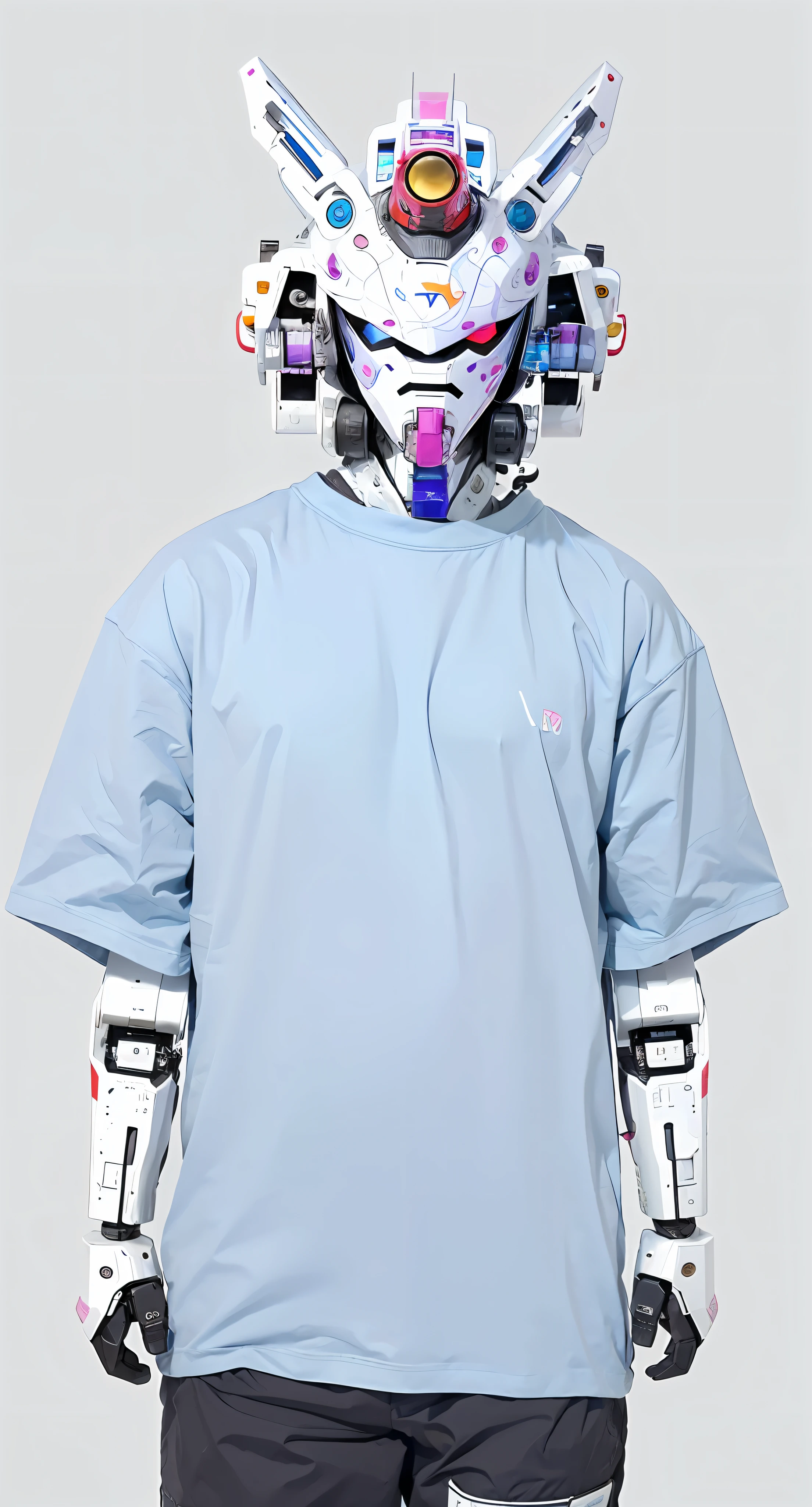 arafed image of a man wearing a robot mask with a blue shirt, anime robotic mixed with organic, portrait of a futuristic robot, symmetry!! portrait of cyborg, portrait of a mech, mecha inspired, portrait of a teen robot, portrait of a space cyborg, portrait of a robot, portrait of male humanoid, detailed humanoid