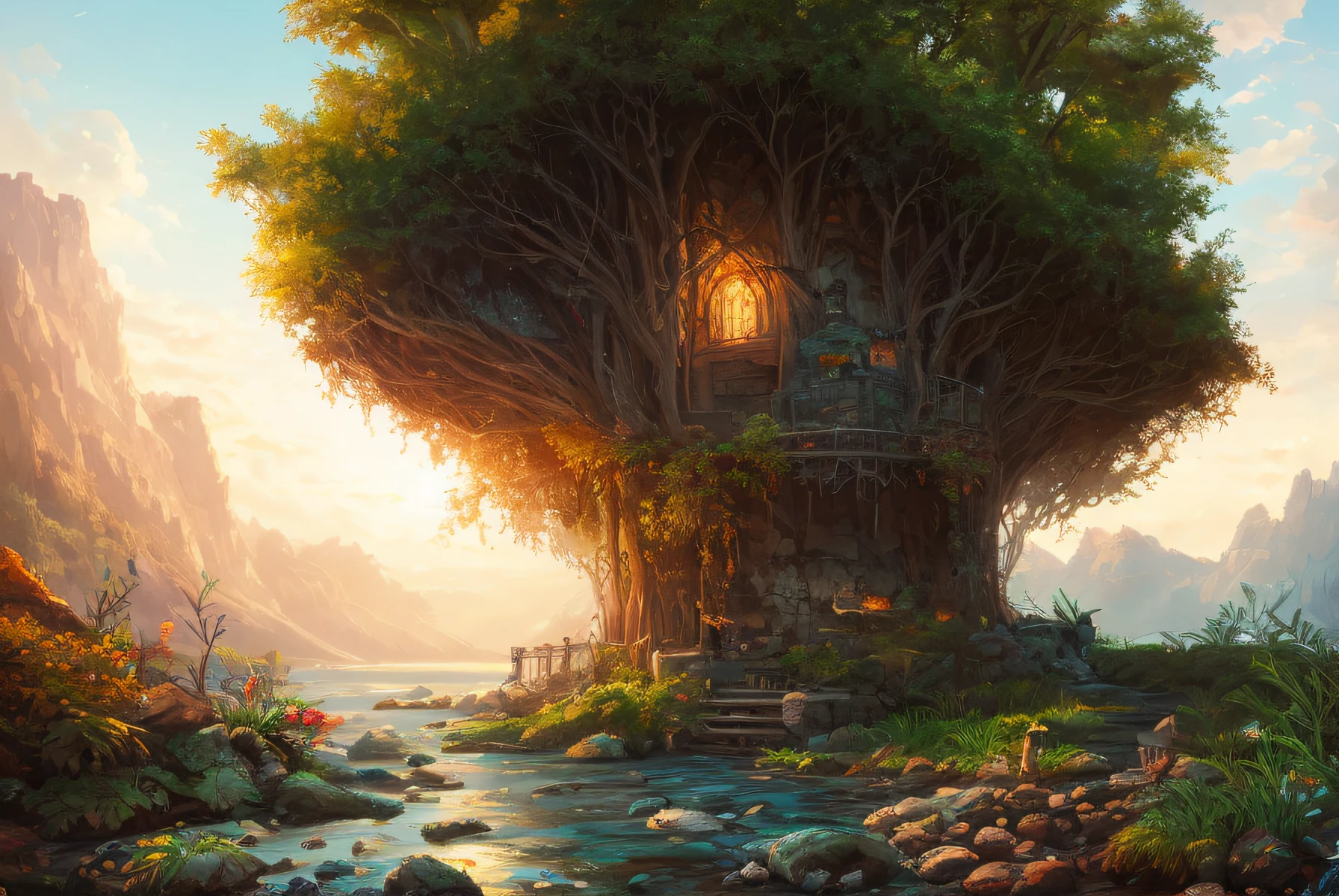 masterpiece, best quality, high quality, extremely detailed CG Unity 8k wallpaper, charming and dreamy tropical forest scene, with kapoks, hidden fairytale valleys creating a sense of mysticism and charm, artstation, intricate, trendy, award-winning photography, bokeh, depth of field, HDR, bloom, chromatic aberration, photorealistic, extremely detailed, trend on artstation, trend on CGsociety, Intricate, with high detail, dramatic, art halfway through