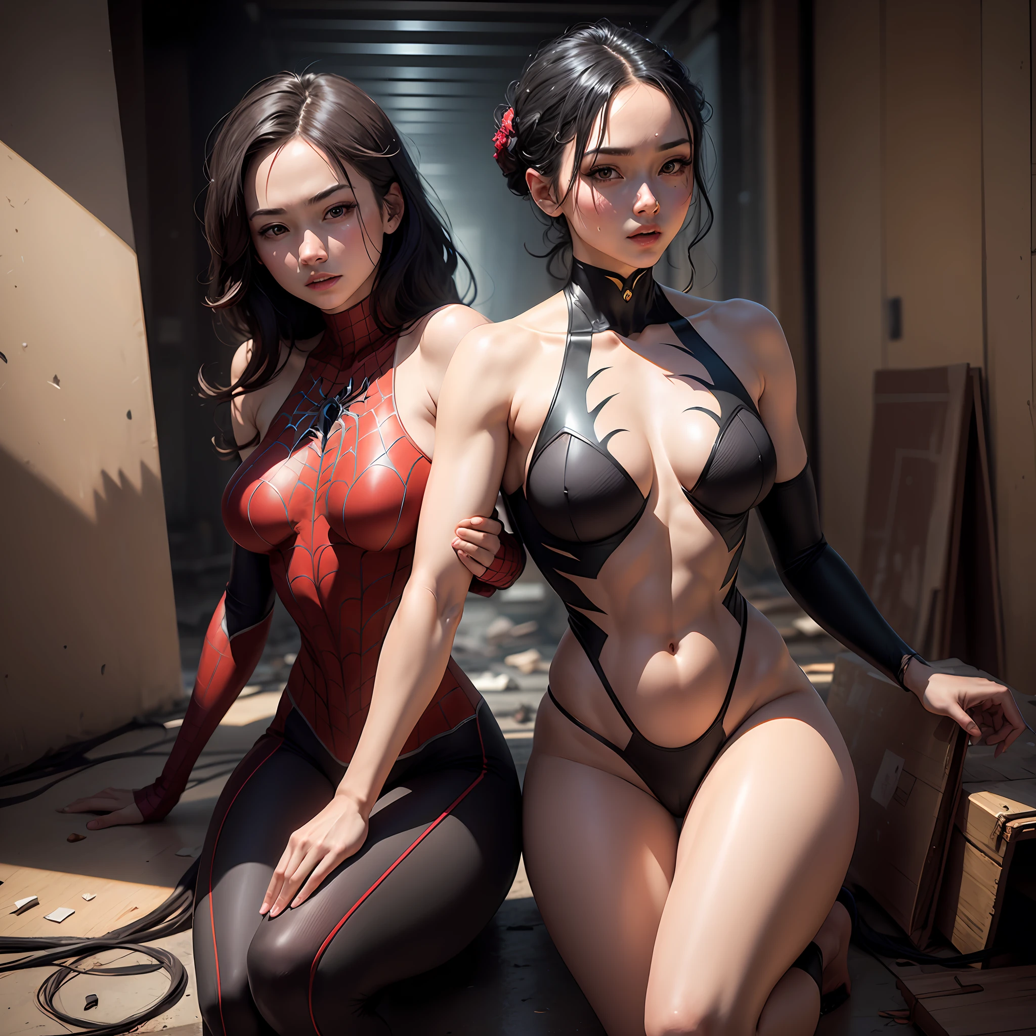 (1boys:1.3), 独奏, (((very vey very detailed face))),((very detailed eyes and faces))),Realistic detailed eyes,Body parts__,offcial art,Unified 8k wallpaper,ultra-detailliert,Handsome and beautiful,tmasterpiece,best qualtiy,primitive,tmasterpiece,ultra fine photos,best qualtiy,超高分辨率,photorealistic realism,rays of sunshine,full-body portraits,Amazingly handsome,,dynamicposes,delicated face,Vibrant eyes,(From the front side), He wears Spider-Man suit,Red and black color scheme,arachne,Very detailed abandoned warehouse background,详细的脸,detailed complex busy background,Untidy,opulent,milkyW,highly detailedskin,Realistic details of skin,Visible pores,Clear focus,volume fog,8K UHD,digital SLR camera,high qulity,filmgrain,White skin of the,photo-realism,DL,A huge metropolis of the dystopia of the future, look from down,semi transparent --auto