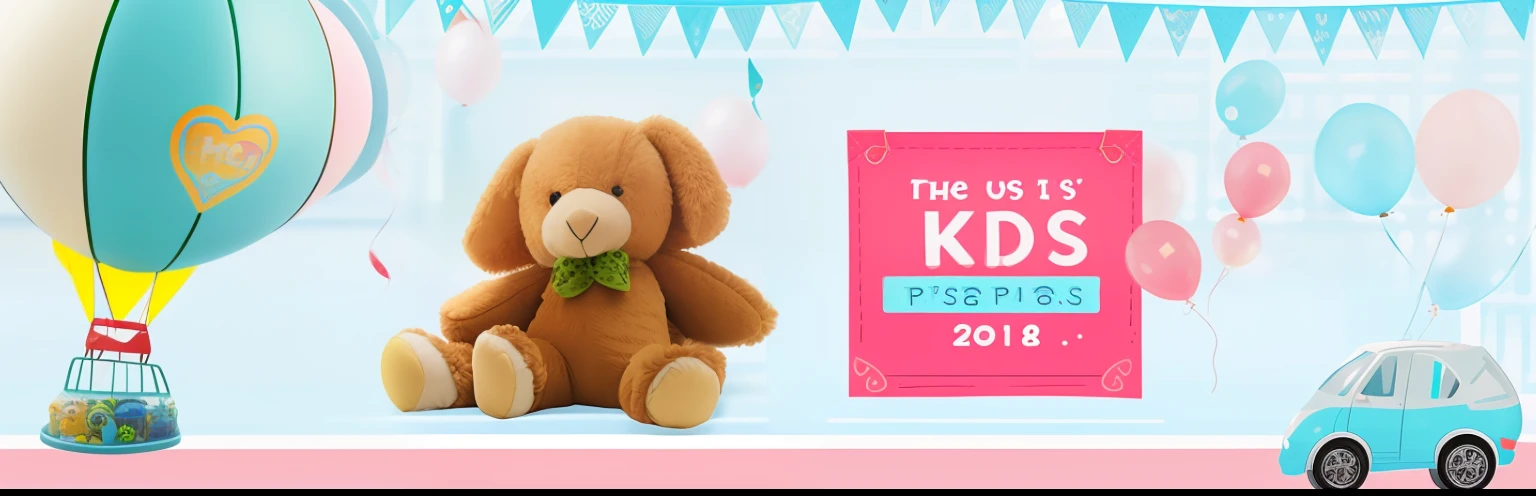 There are a bunch of toys and balloons on the wall, children's toy advertisement, toy commercial, promotional, kids toy, Children, kids toy, toy package, kids toy, promotional, kids toy, toy design, promo art, toys, child, promo image, toys, plushies, commercial photo of toys, children's, Banner, Gamine, plushies, ???