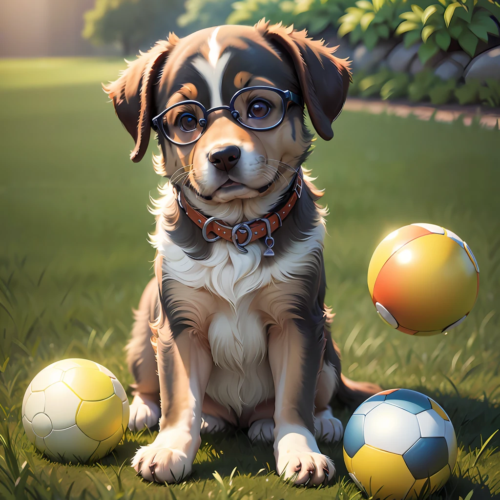 Little cute puppy in clothes Eyes are moist Playing with the ball --auto