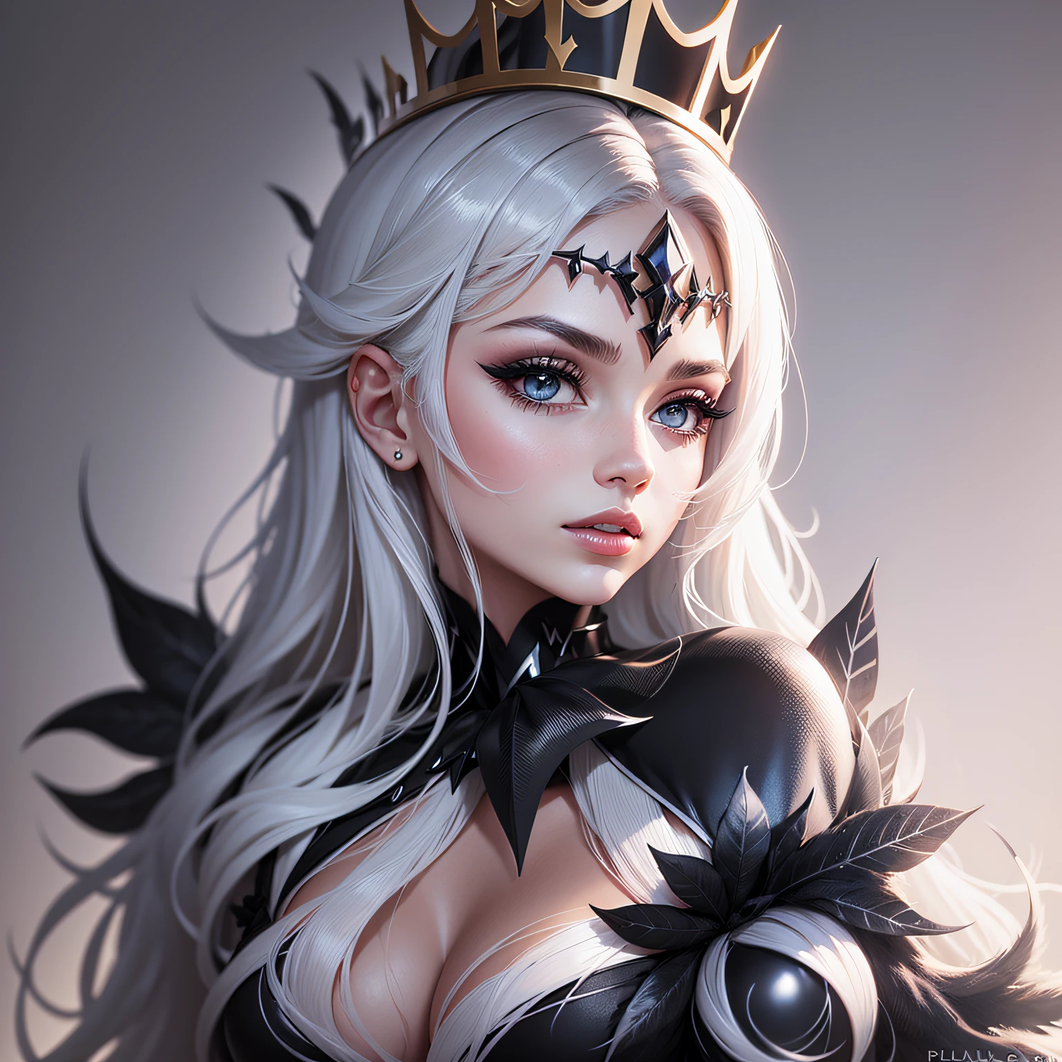 white hair, crown, halo, scowl, jitome, glaring, hairpin, seductive smile, anime, anime style, pov, close-up, UHD, masterpiece, anatomically correct, high details, highres, best quality
