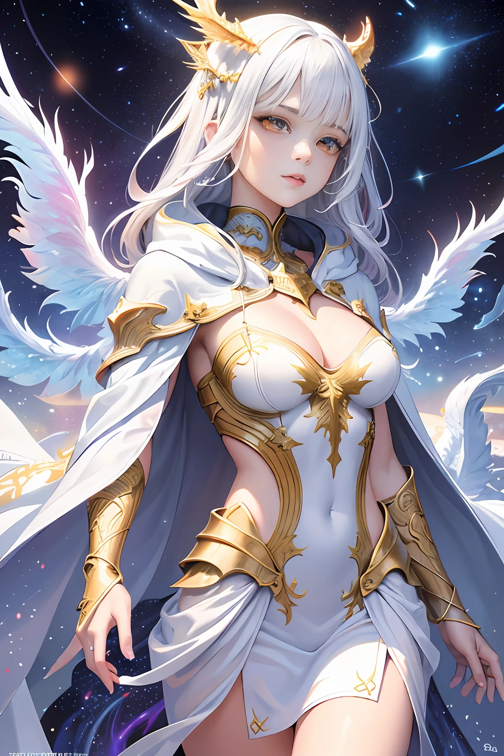 (tmasterpiece,top Quority,best qualtiy,offcial art,Beauty and aesthetics:1.2),(1girl),Extremely detailed,(s fractal art:1.3),twins+angel girl+Devil Girl:1.3+Wings