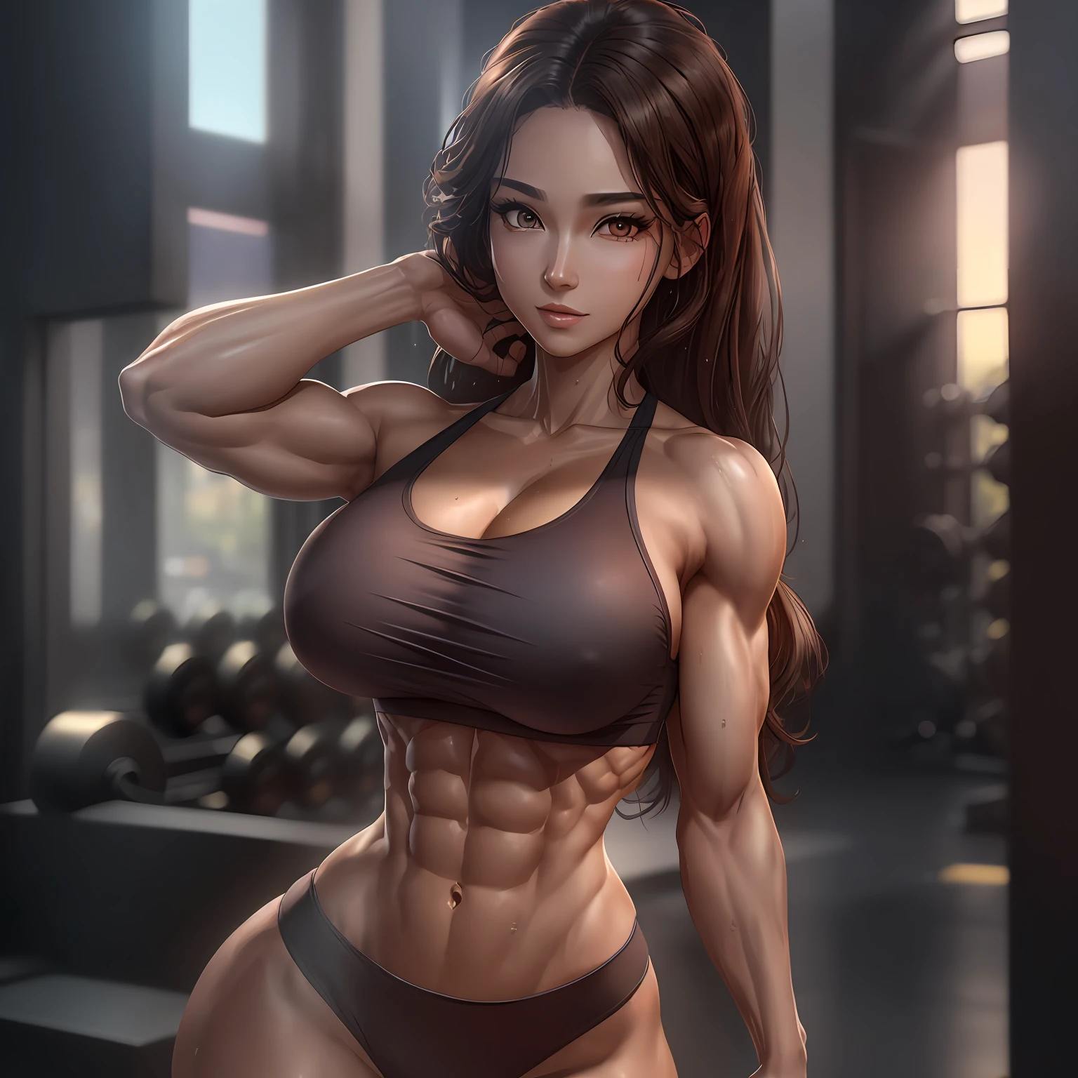 (超高分辨率,realisticlying,best qualtiy,realisticlying),(8k,RAW photogr,best qualtiy,masterplece),(photon maping,Radiance,physically-based renderingt,automatic white balance),Real Human,photore,der riese,Muscles all over the body,Two meters tall,gigantic cleavage breasts --auto