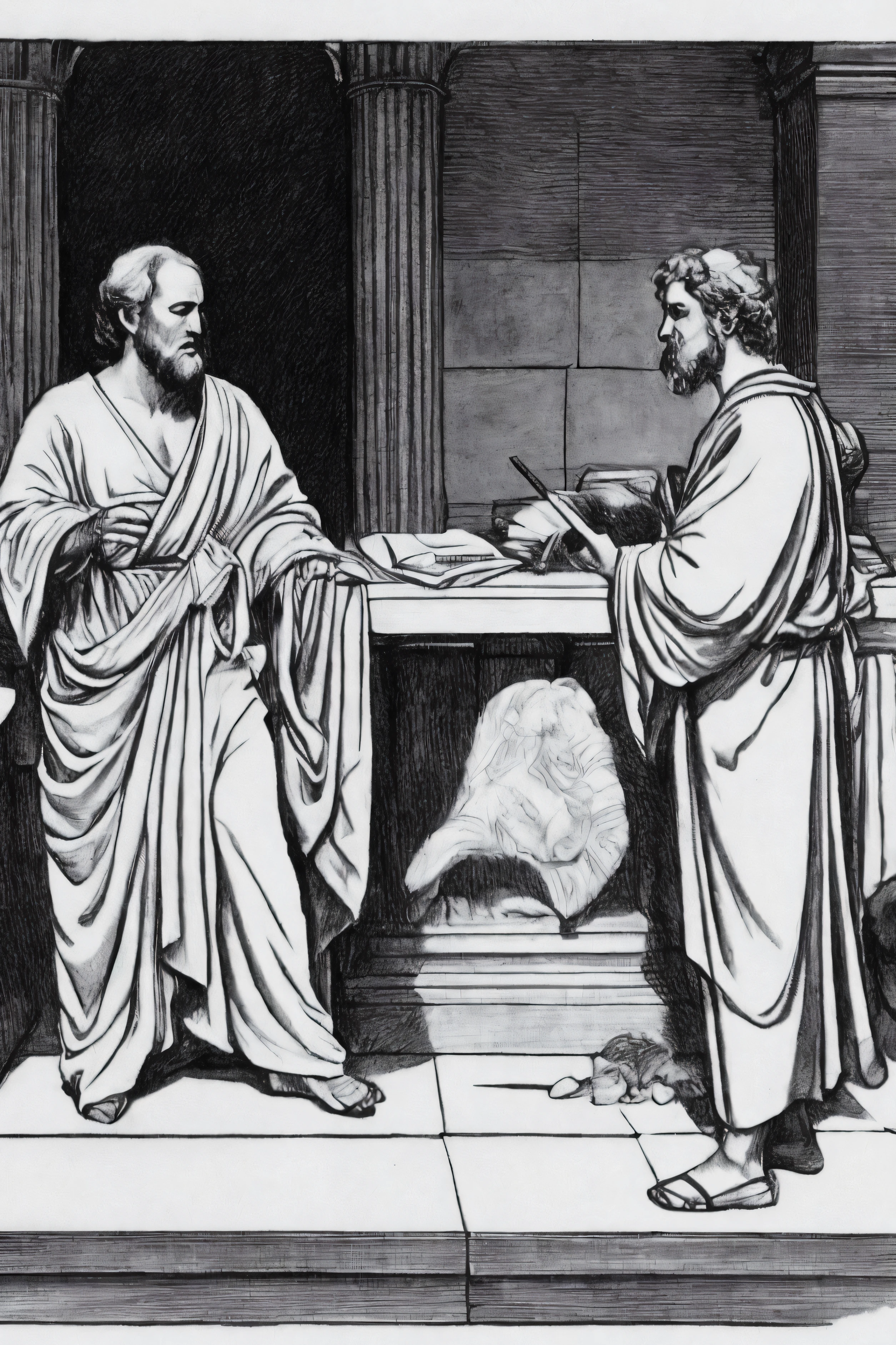 SKETCHY_JBX a sketch of socrates debating with plato