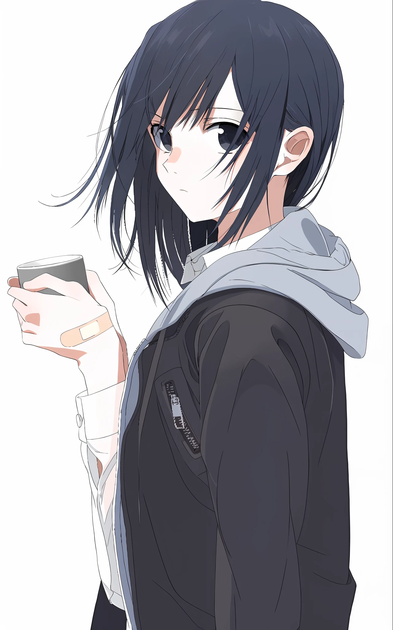 Black hair blue eyes anime girl, black haired girl wearing hoodie, anime girls drink Energy drink, anime moe art style, (Anime girl), anime girl profile, author:Hosomura Kane, anime visual of a cute girl, An anime girl, sui ishida with black hair, clean and meticulous anime style, up of young anime girl, Anime girl