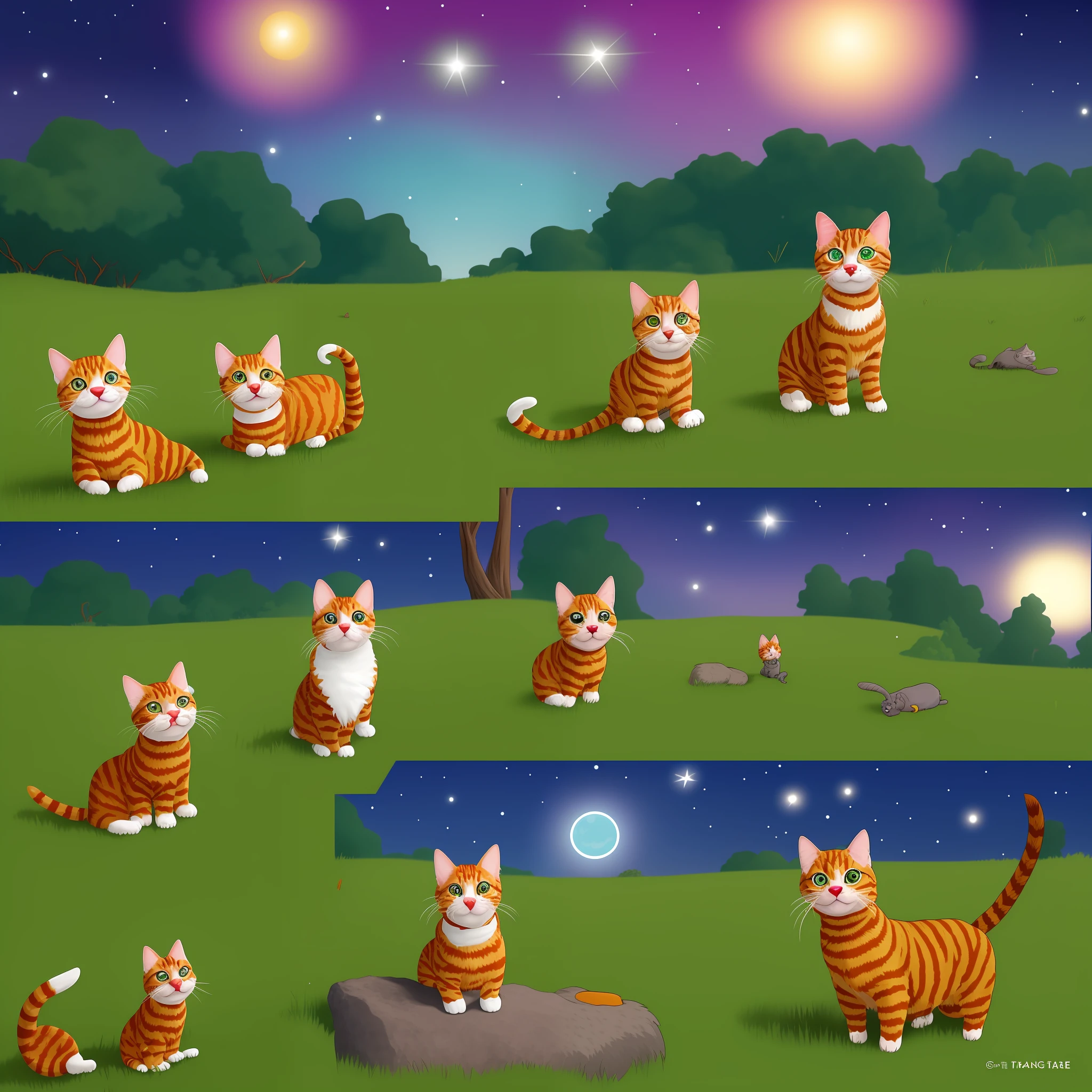 Muppet cat,Go to bed,grass field,starrysky,comic strip