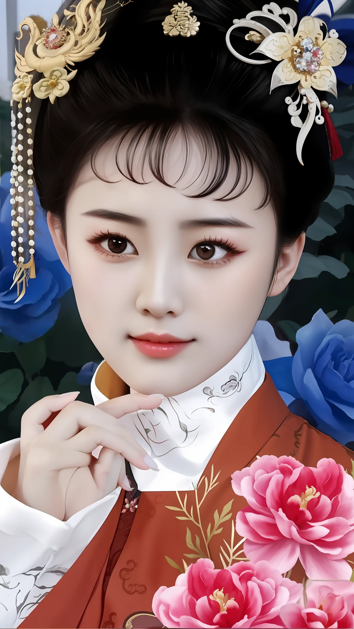 a close up of a woman with a flower in her hair, ancient chinese beauti, China Princess, Chinese girl, Chinese woman, Princesa chinesa antiga, inspired by Zhang Zeduan, inspired by Xie Huan, Palace , A girl in Hanfu, inspired by Zhang Xuan, inspired by Zhang Wo, inspired by Chen Lu, inspired by Zhang Yan